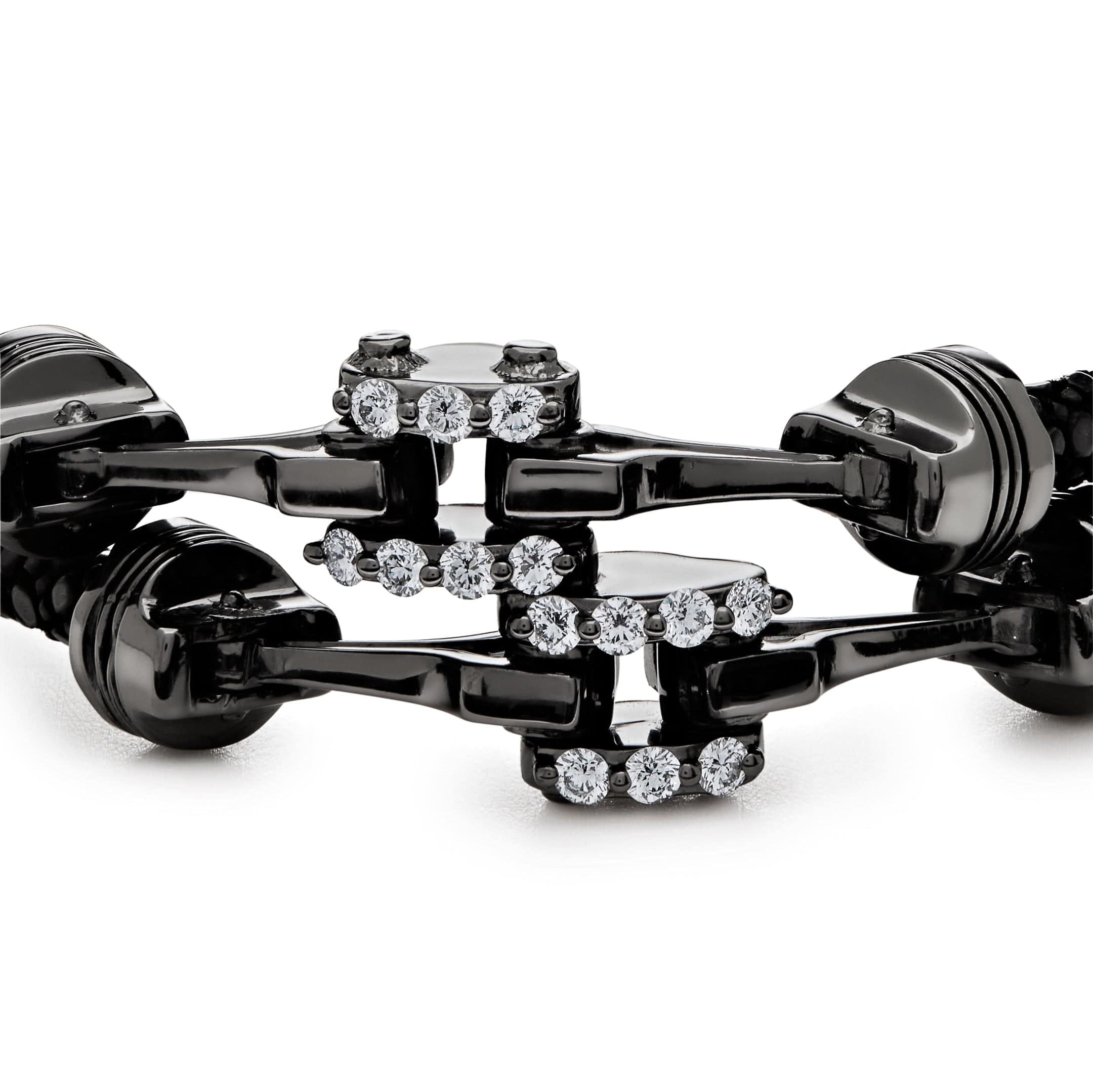 StingHD Silver Piston Black Platinum Plated White Diamonds Bracelet