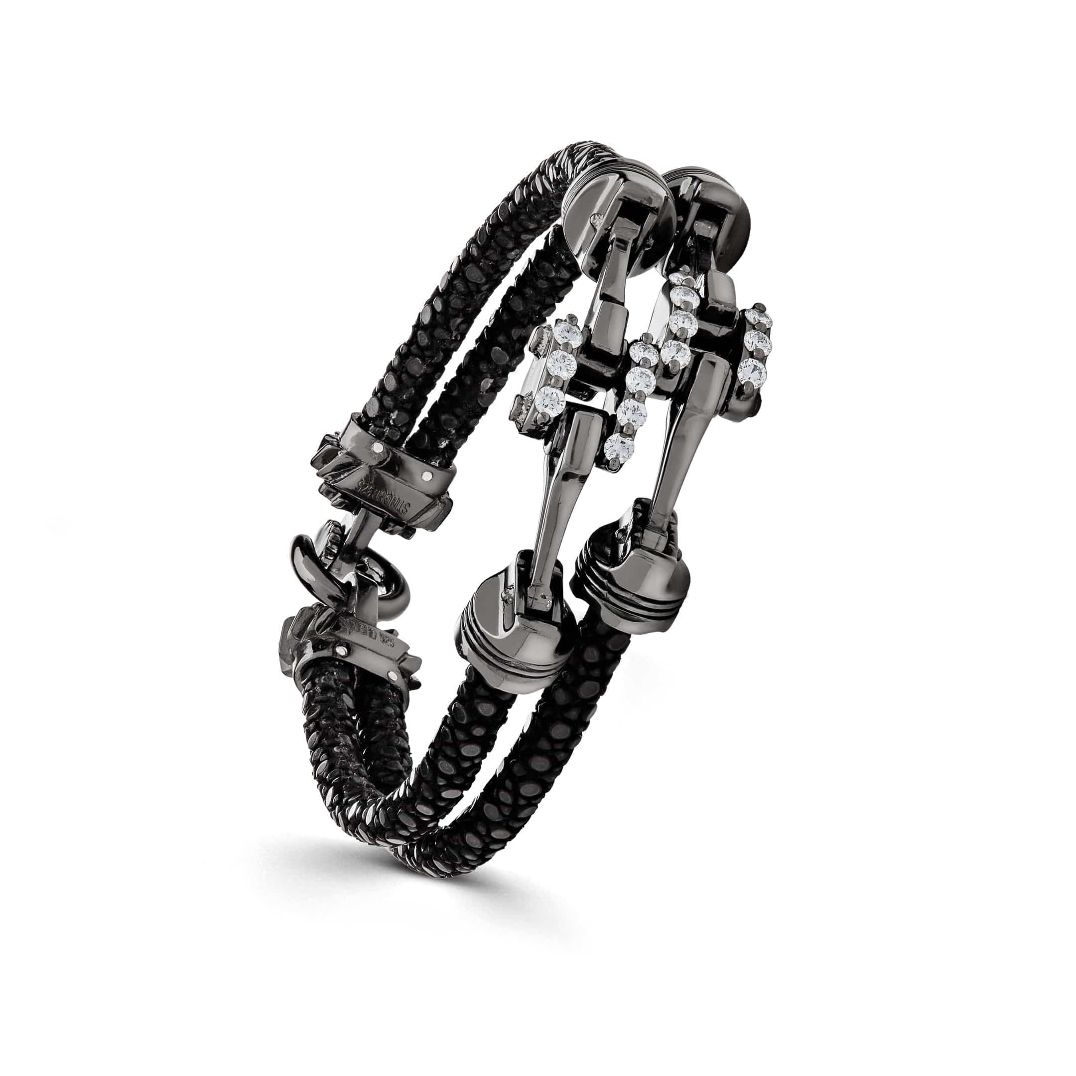StingHD Silver Piston Black Platinum Plated White Diamonds Bracelet