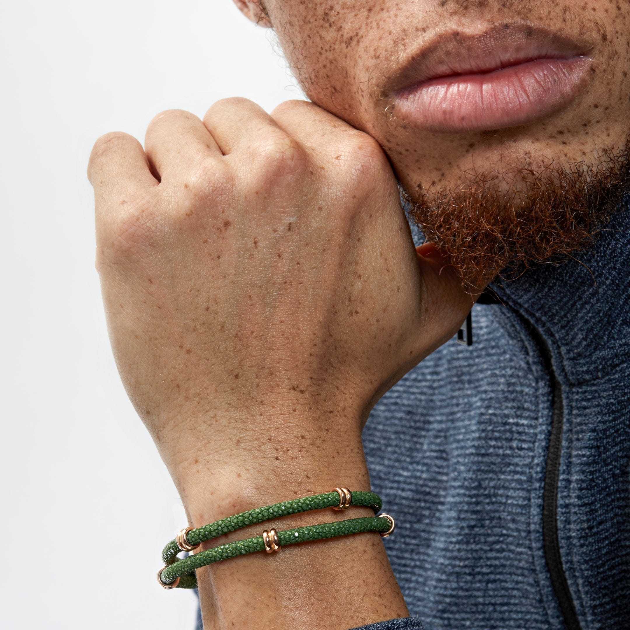 StingHD Rose Gold Rings Green Python Bracelet