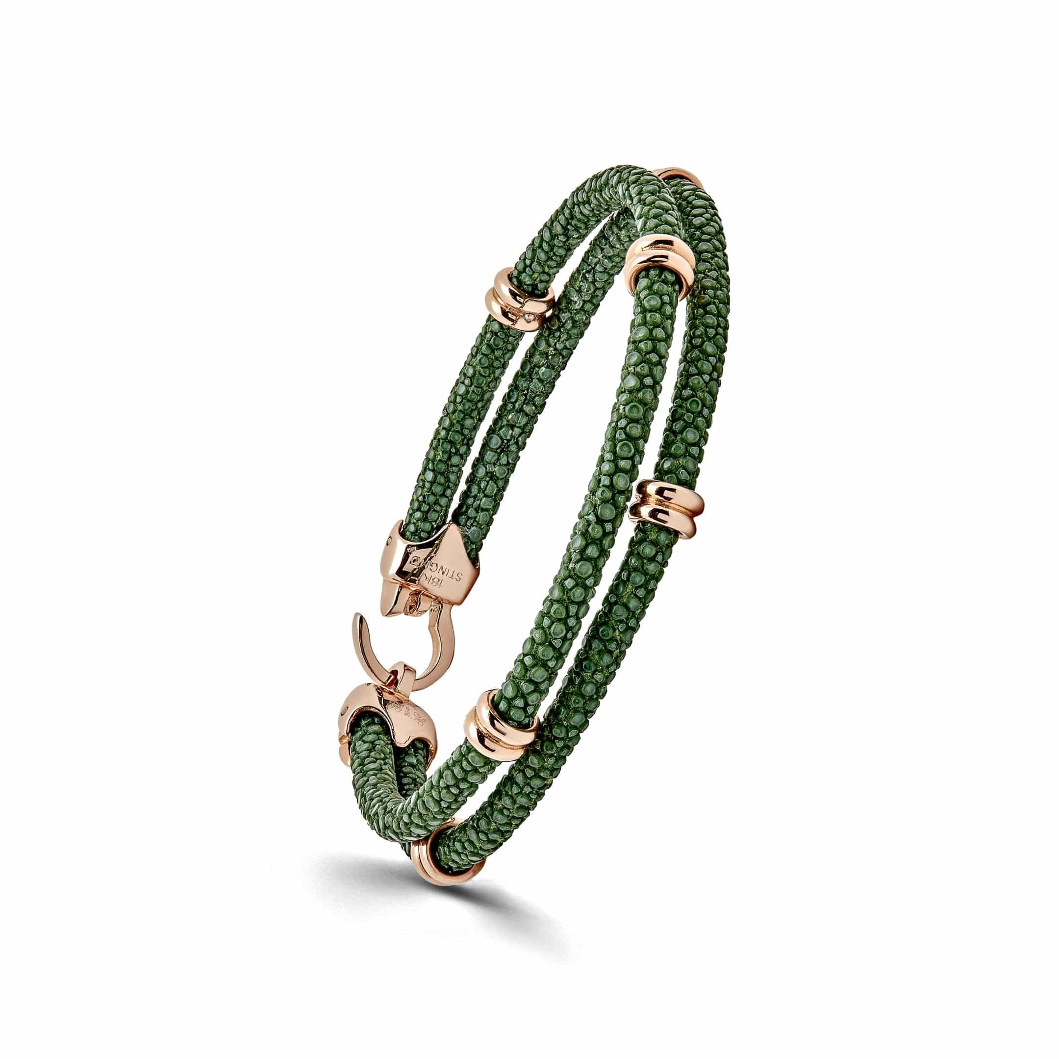 StingHD Rose Gold Rings Green Python Bracelet