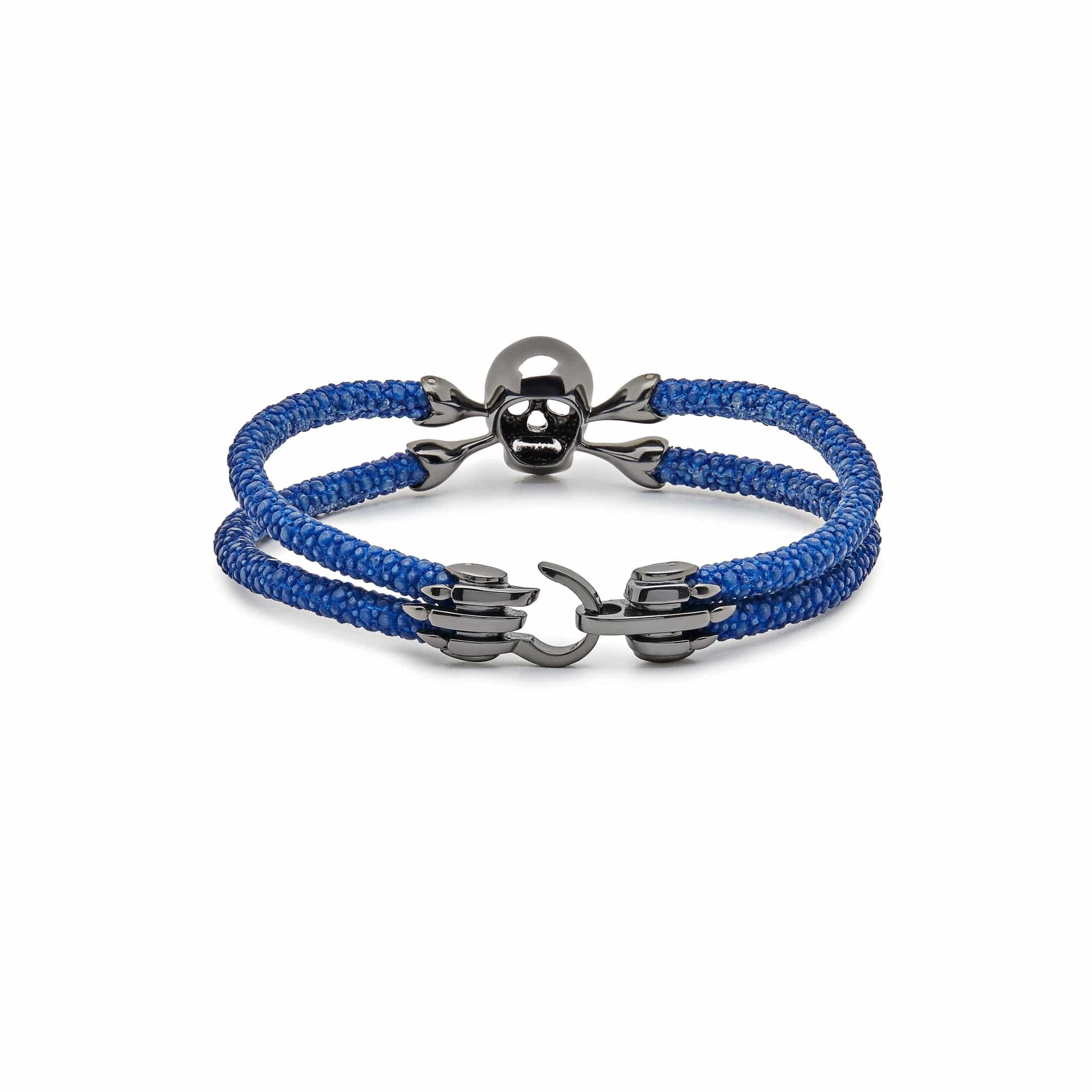 StingHD Skull & Crossbones Black Stingray Silver Bracelet