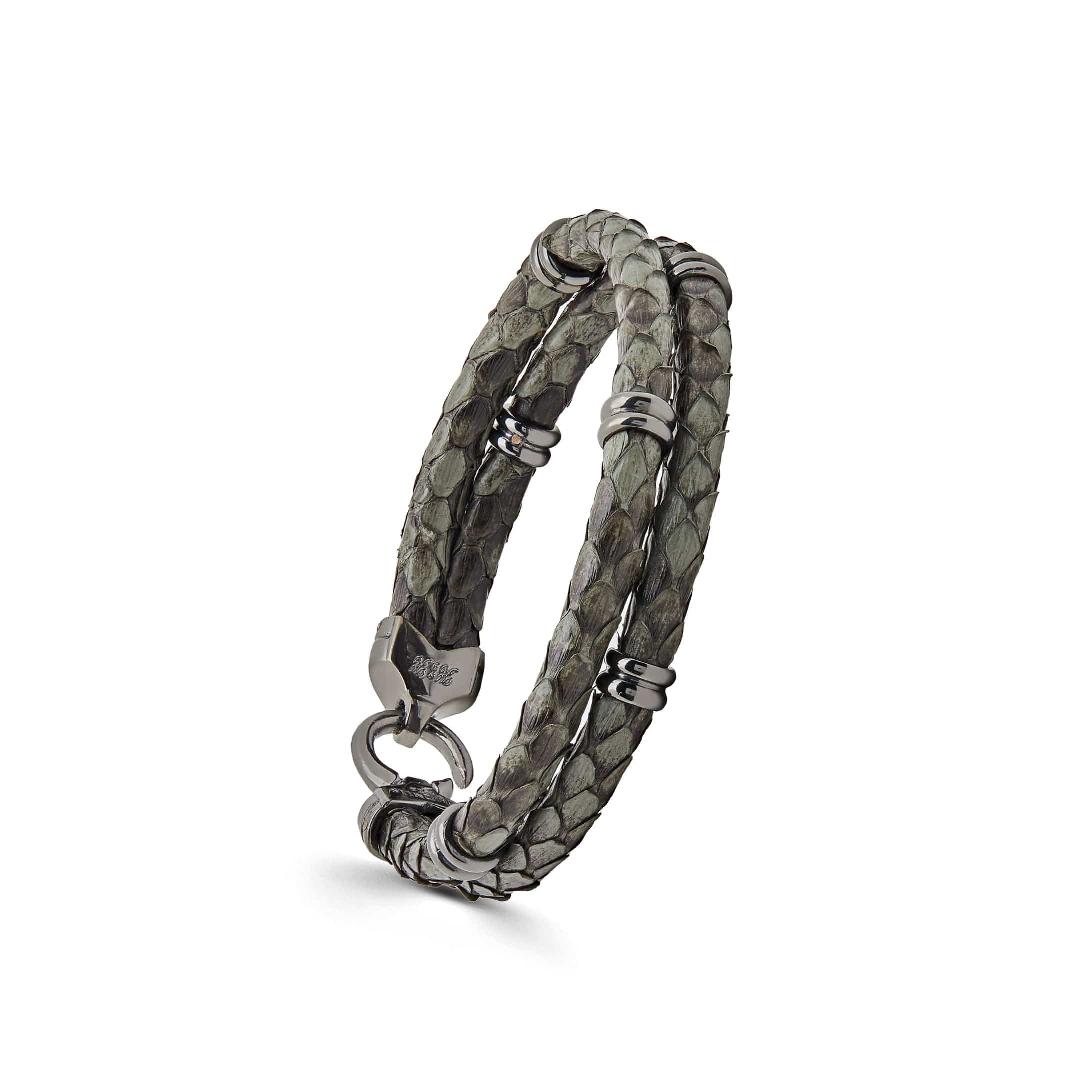 StingHD Silver Python With Black Plated Pendants Bracelet