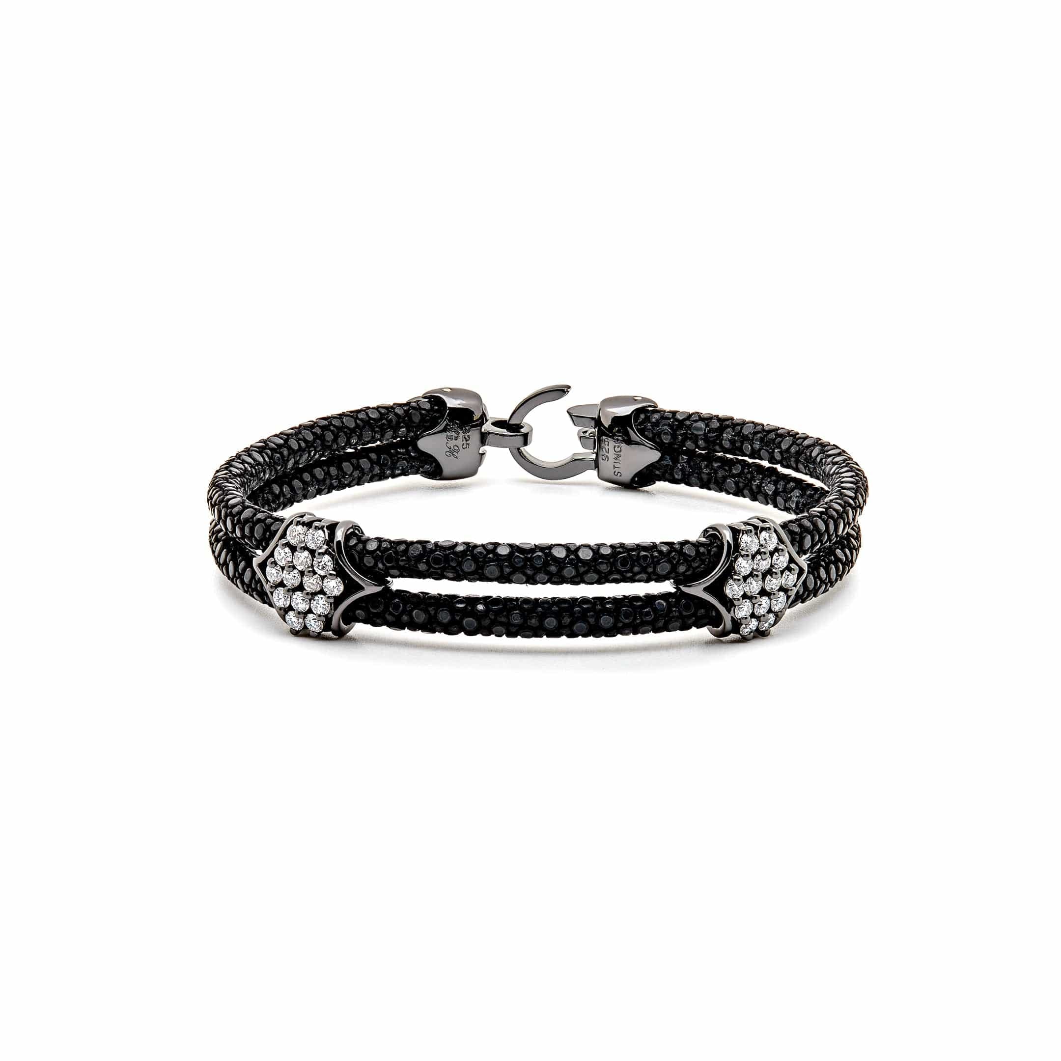 StingHD Black Platinum White Diamond Cluster Bracelet