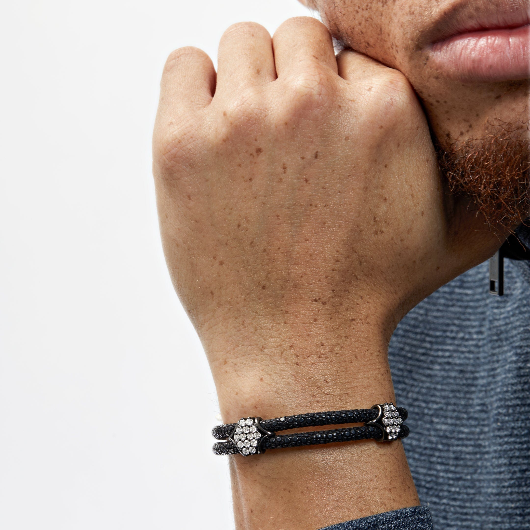 StingHD Black Platinum White Diamond Cluster Bracelet