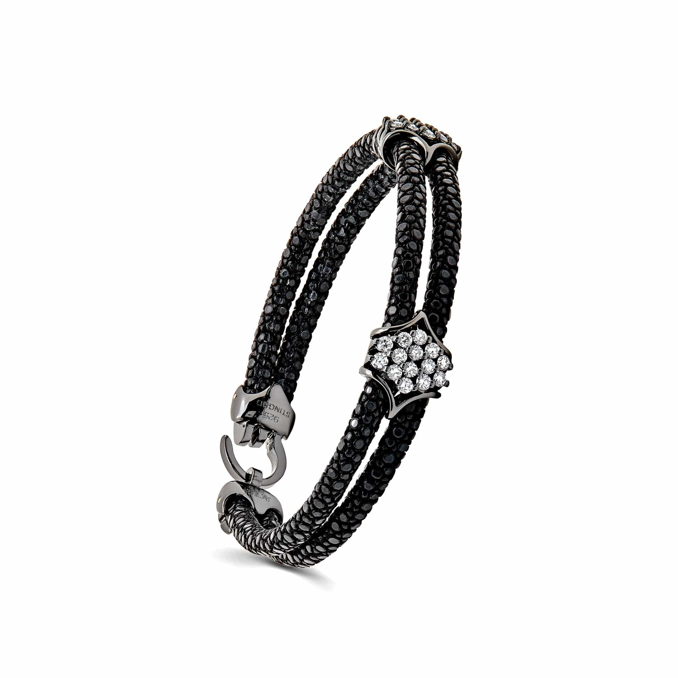 StingHD Black Platinum White Diamond Cluster Bracelet