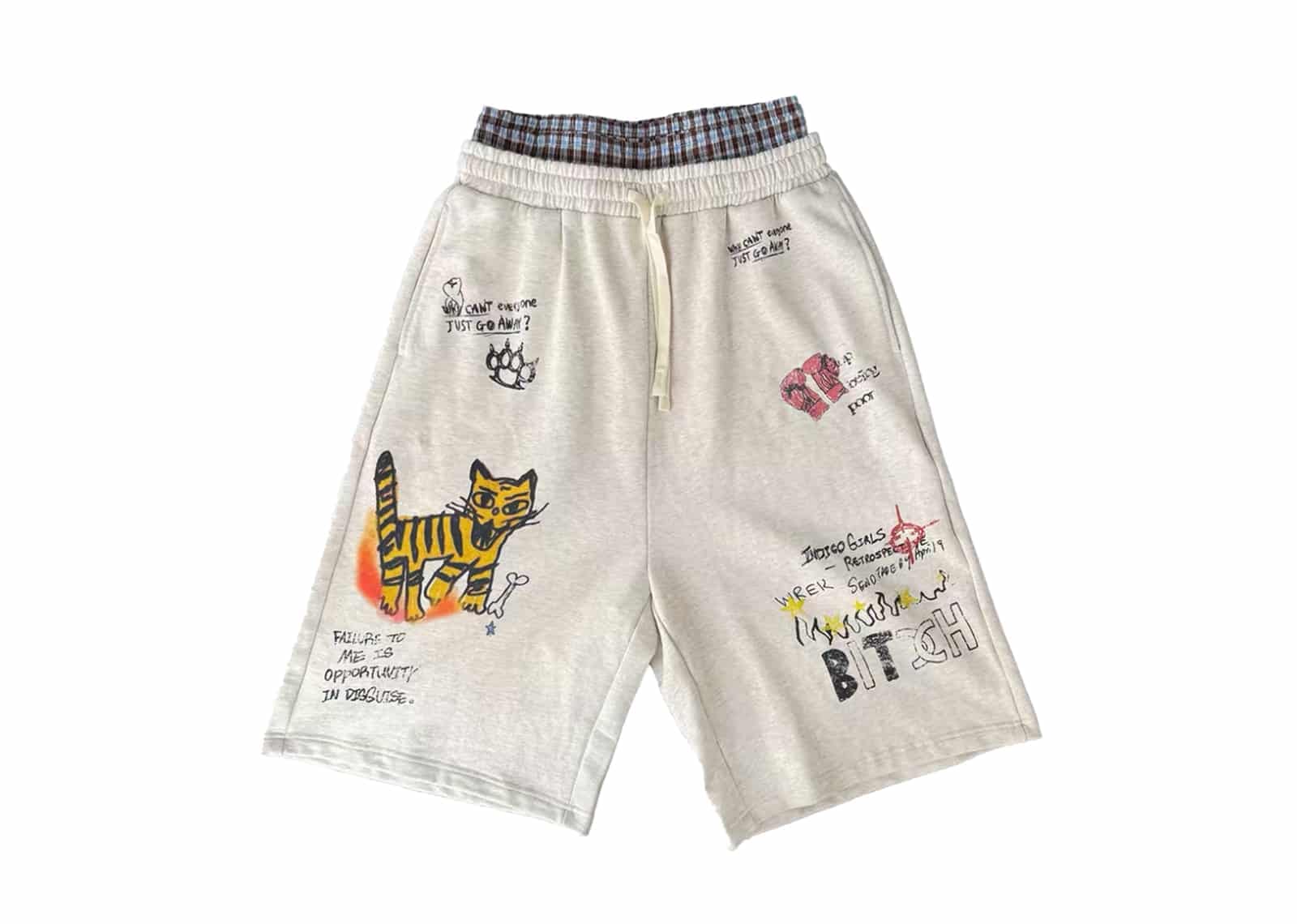 KLICK CLAK 26SS Double Waist Graffiti Vintage Wash Shorts Heather Grey