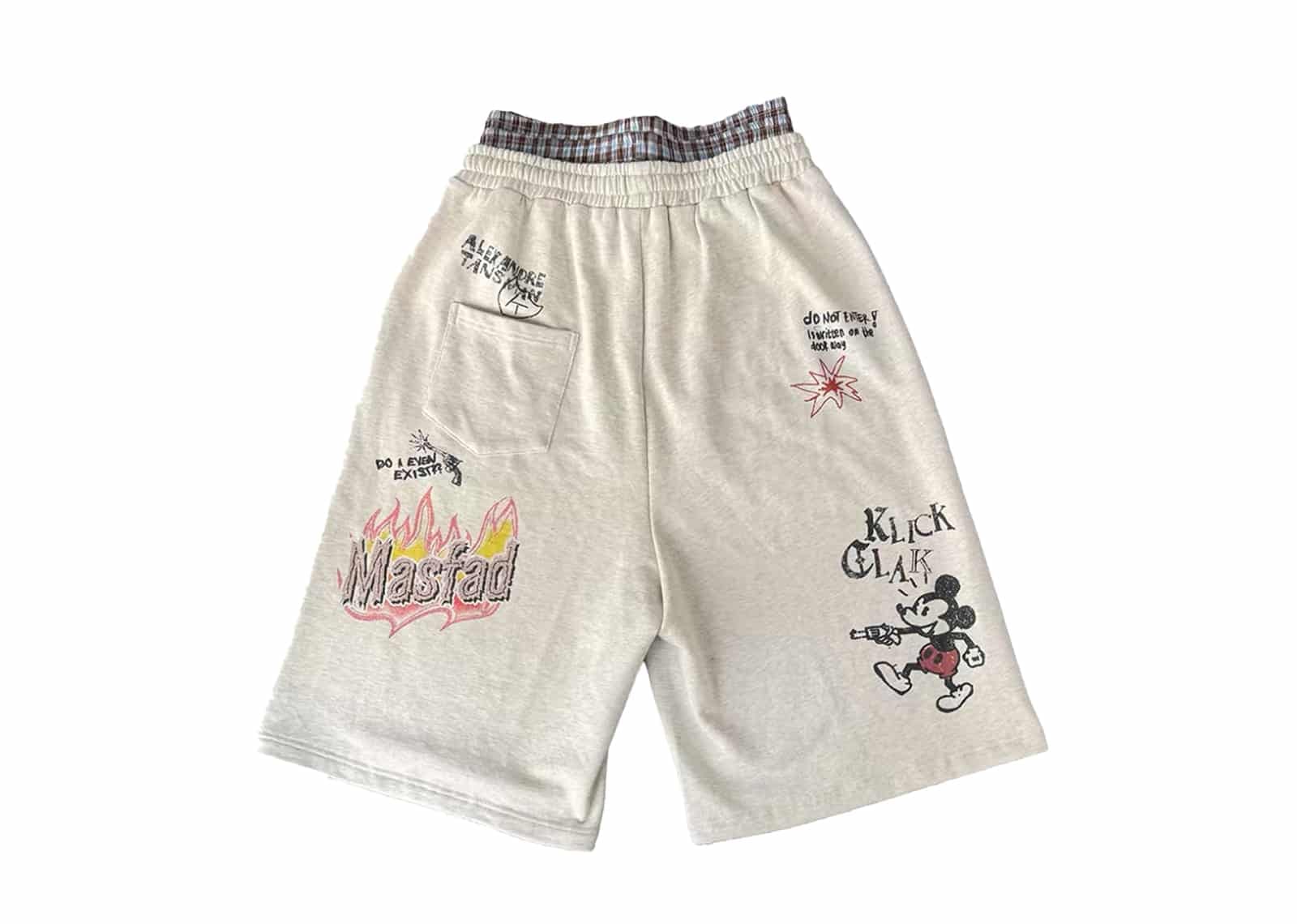 KLICK CLAK 26SS Double Waist Graffiti Vintage Wash Shorts Heather Grey