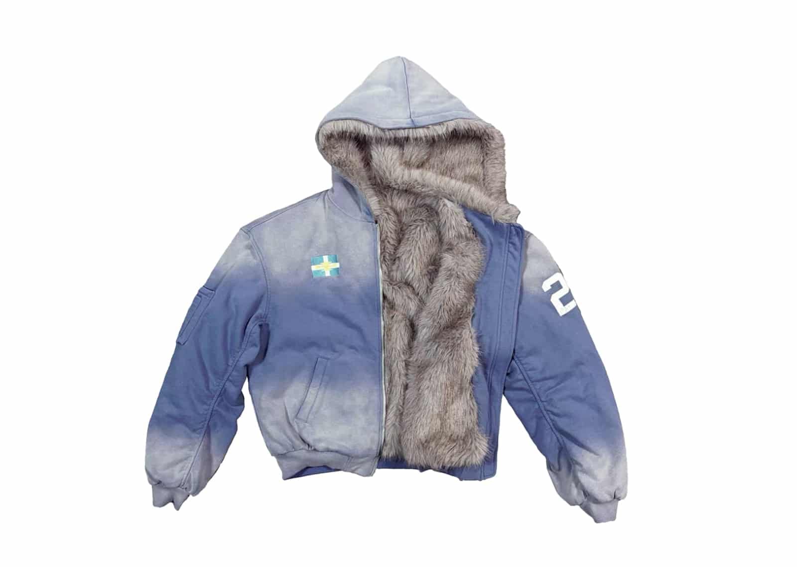 KLICK CLAK 26SS Fur Lined Vintage Wash Hooded Bomber Jacket Blue
