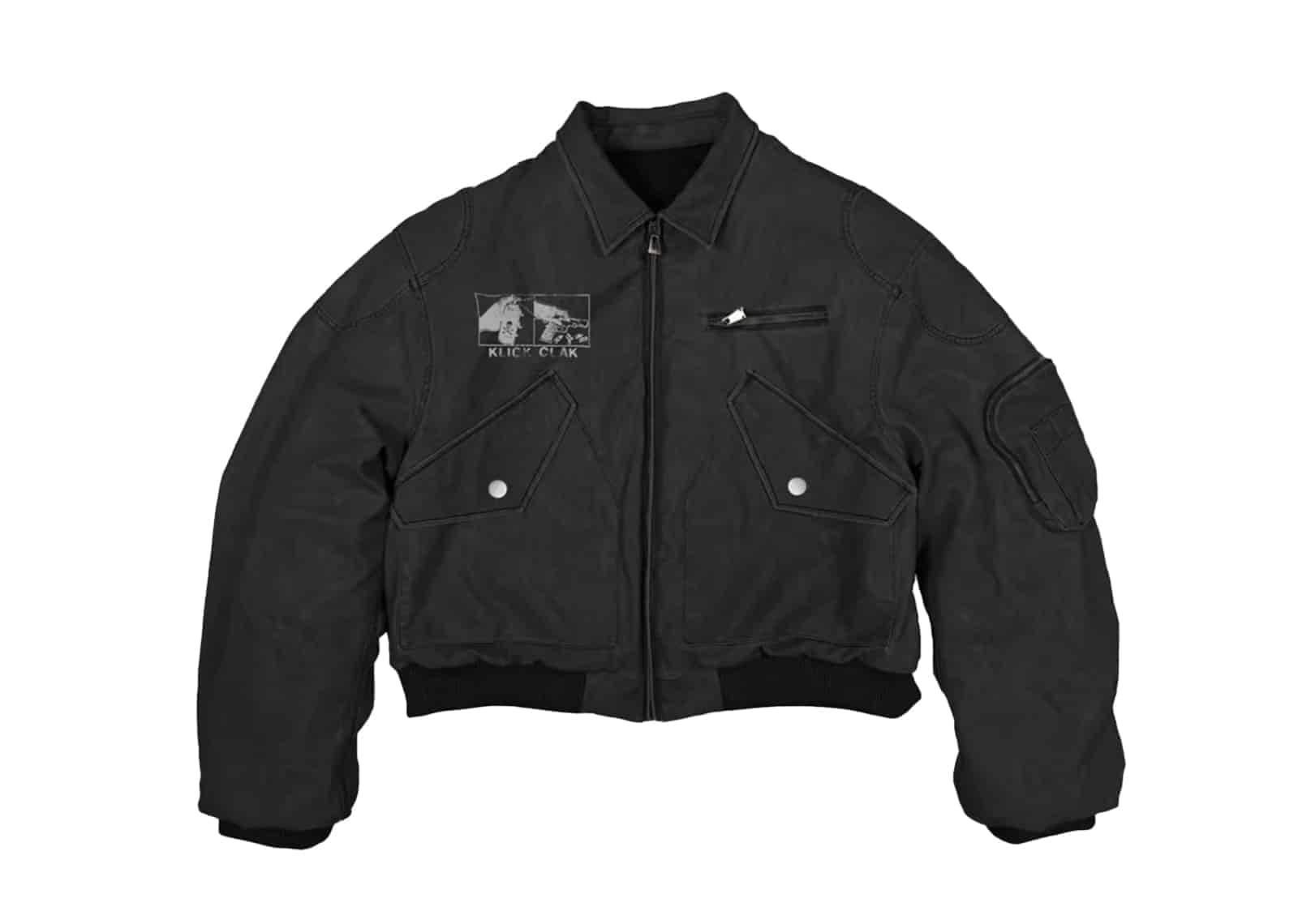 KLICK CLAK 26SS PU Leather Print Vintage Wash Bomber Jacket Black