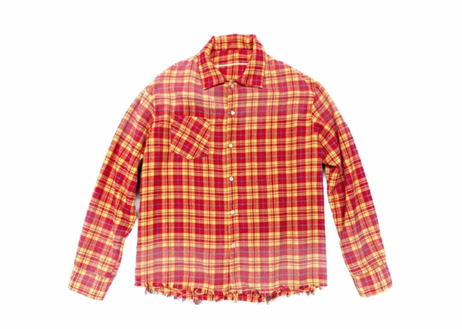 KLICK CLAK 25AW Plaid Patchwork Distressed Shirt Red