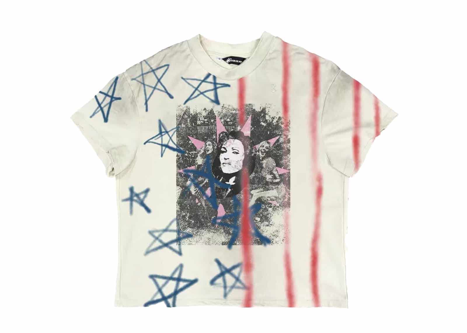 KLICK CLAK 26SS USA Flag Graffiti Print Distressed Vintage Wash Tee White