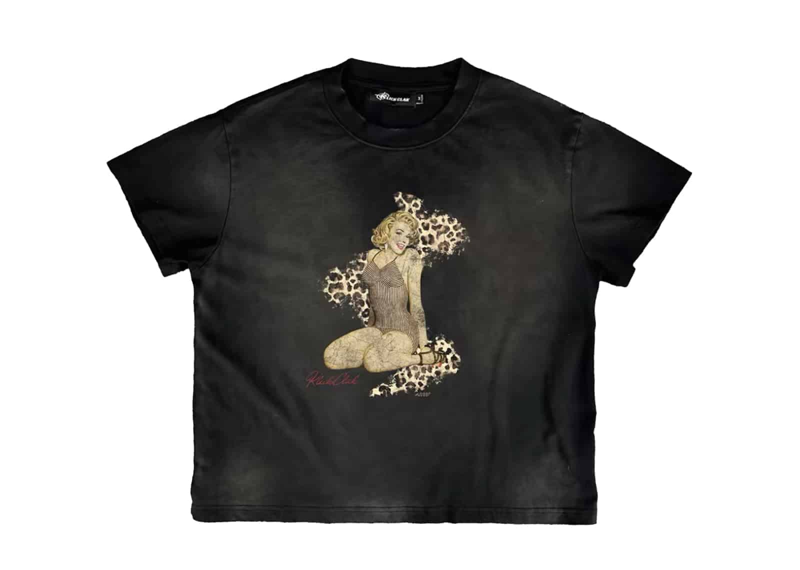 KLICK CLAK 26SS Marilyn Leopard Print Distressed Vintage Wash Tee Black