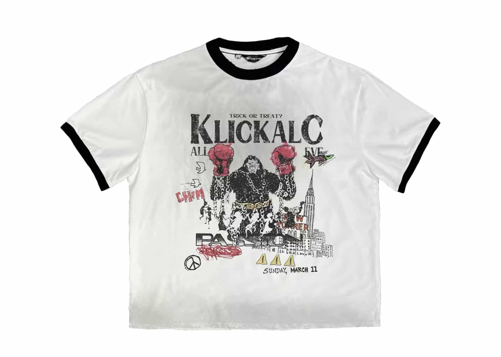 KLICK CLAK 26SS Boxing Gorilla Print Vintage Wash Tee White Black