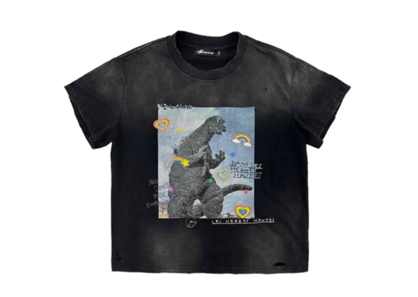 KLICK CLAK 26SS Godzilla Puff Print Distressed Vintage Wash Tee Black