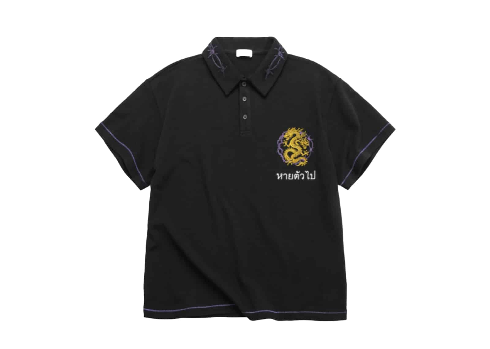 Tiesake Thai Budda Patchworks Polo Tee Black