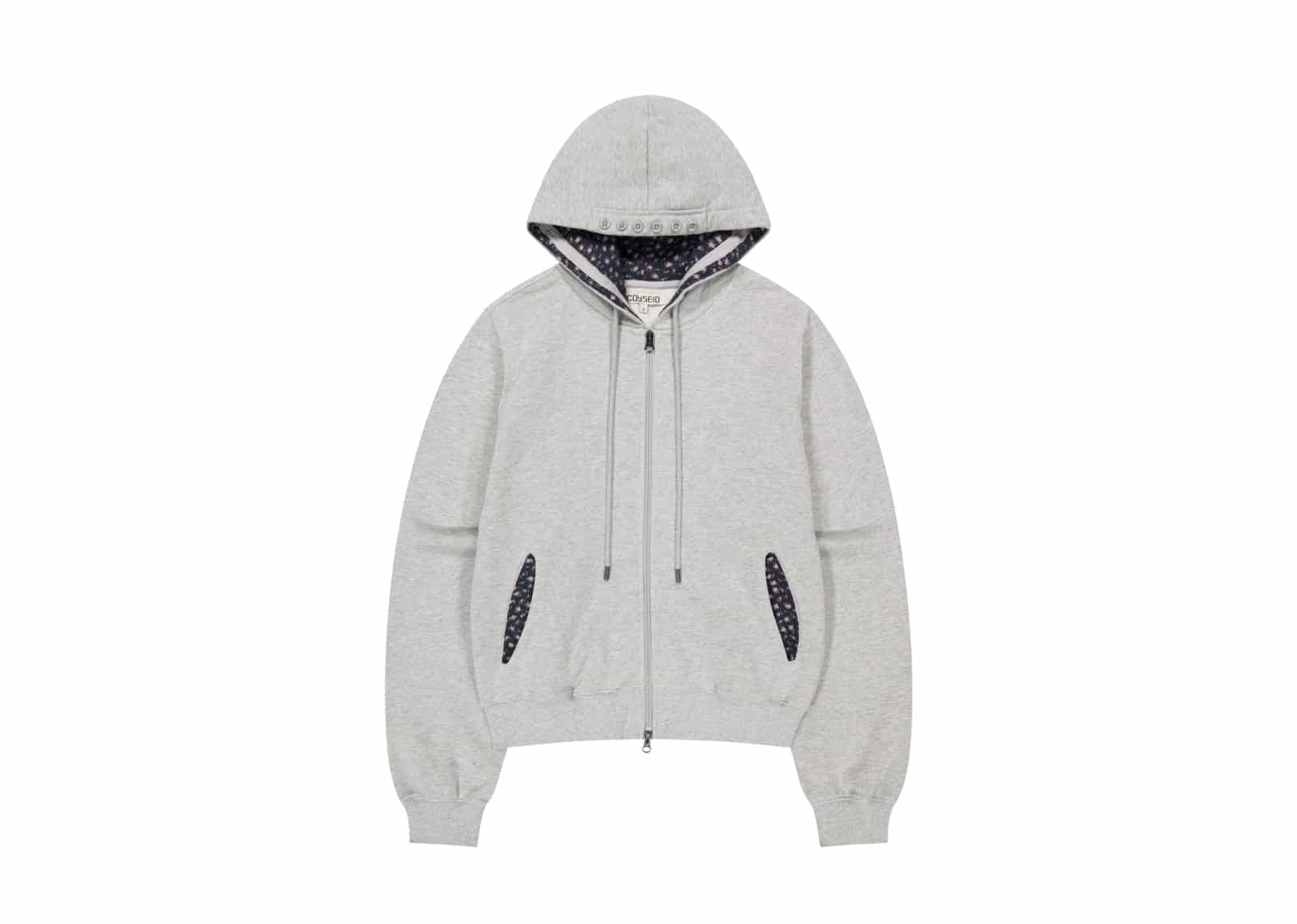 Coyseio Flower Point Zip Up Hoodie Melange Grey