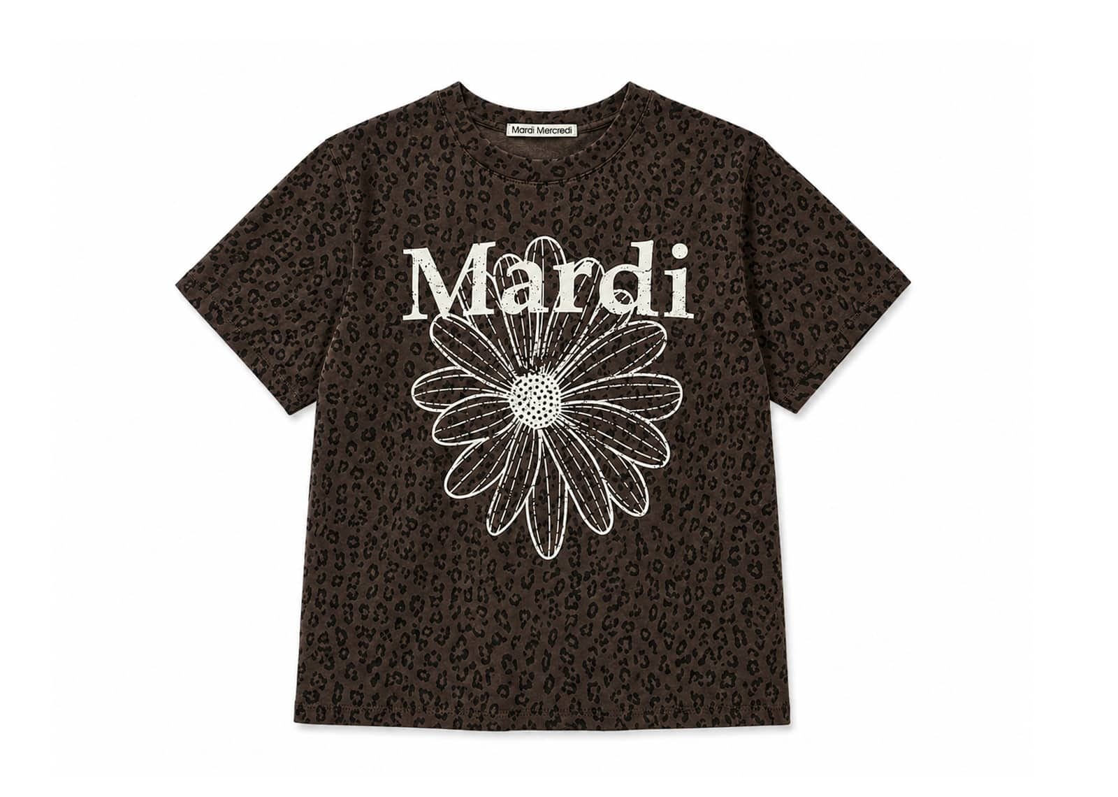 Mardi Mercredi Flowermardi Slim Leopard Cracked Tee Brown Ivory