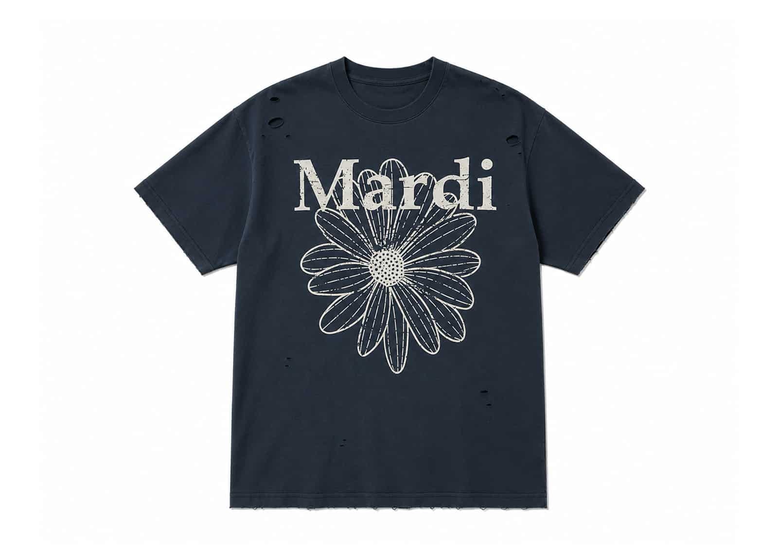 Mardi Mercredi Flowermardi Cracked Destroyed Tee Vintagenavy Beige