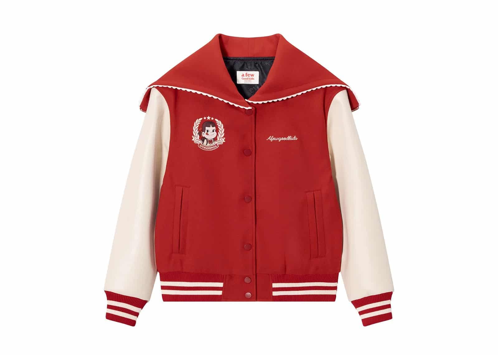 A Few Good Kids X Fujiya Peko Sailor Collar Varsity Jacket Red