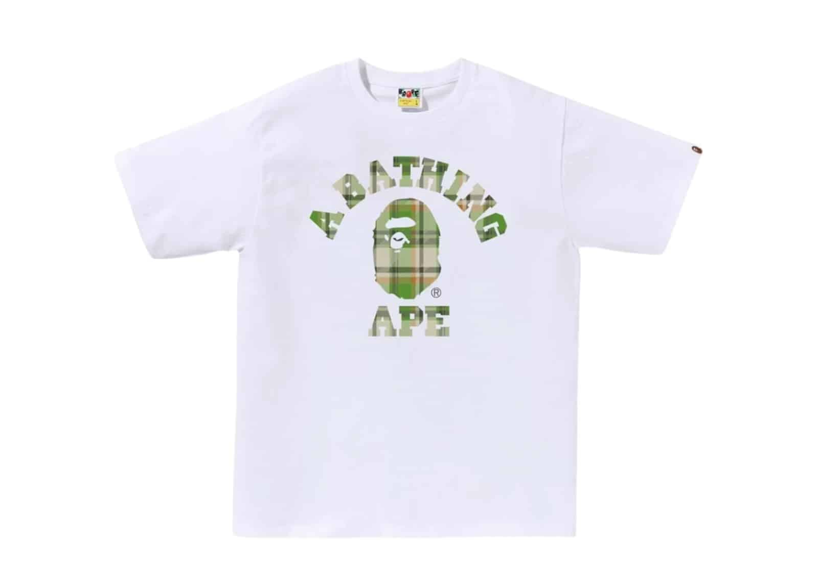 BAPE Check College Tee (FW25) White/Green
