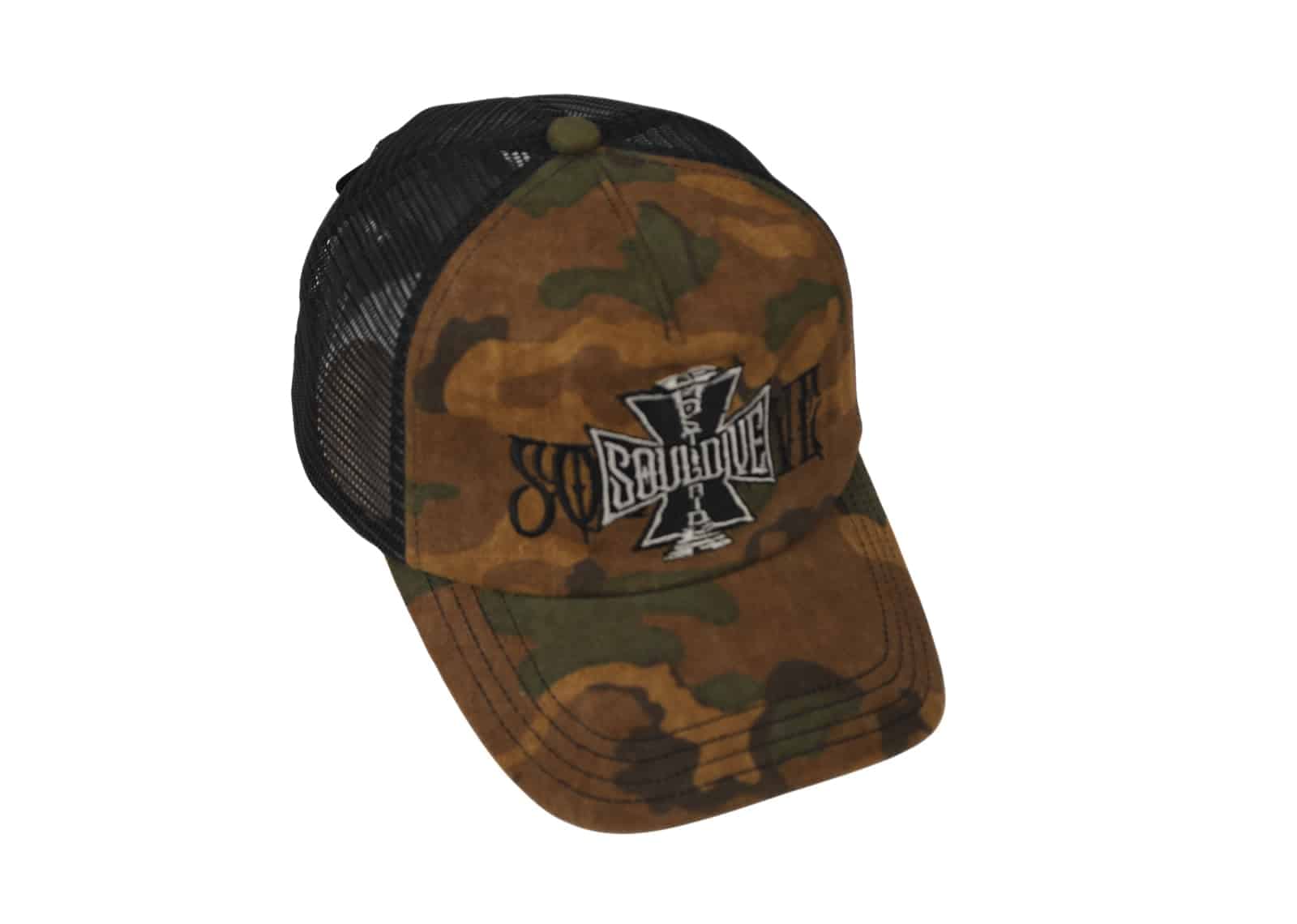SOULDIVE 24SS Ink Washed Distressed Mesh Baseball Cap Camo