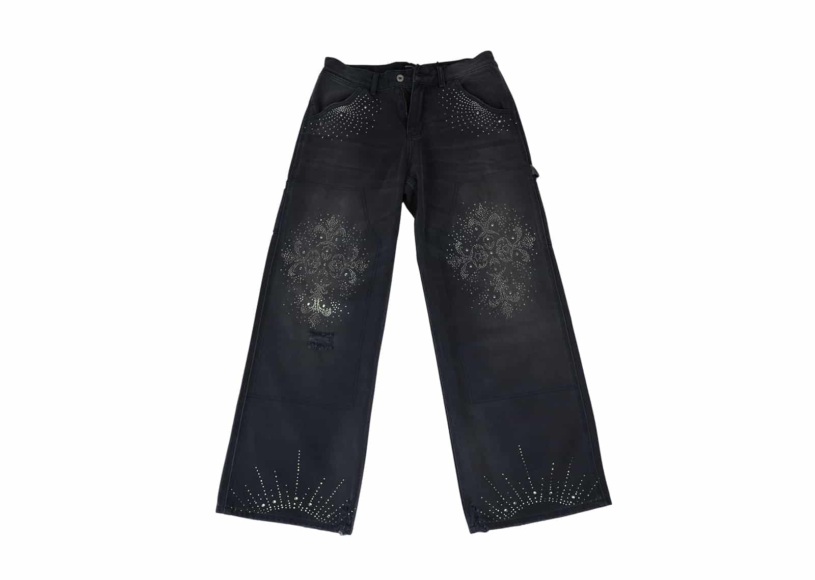 REGEN ZONE Diamond Crystal Starry Denim Work Pants Blue