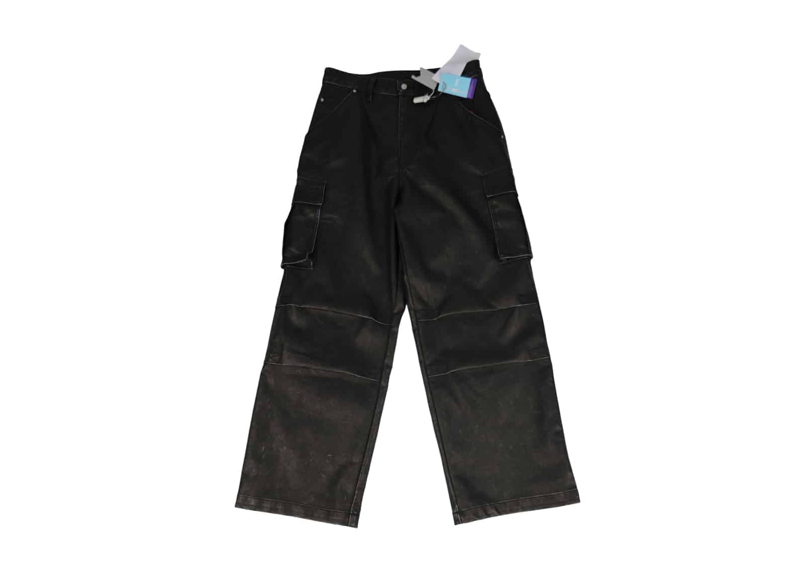 PANQ 26SS Washed Leather Paratrooper Pants Black