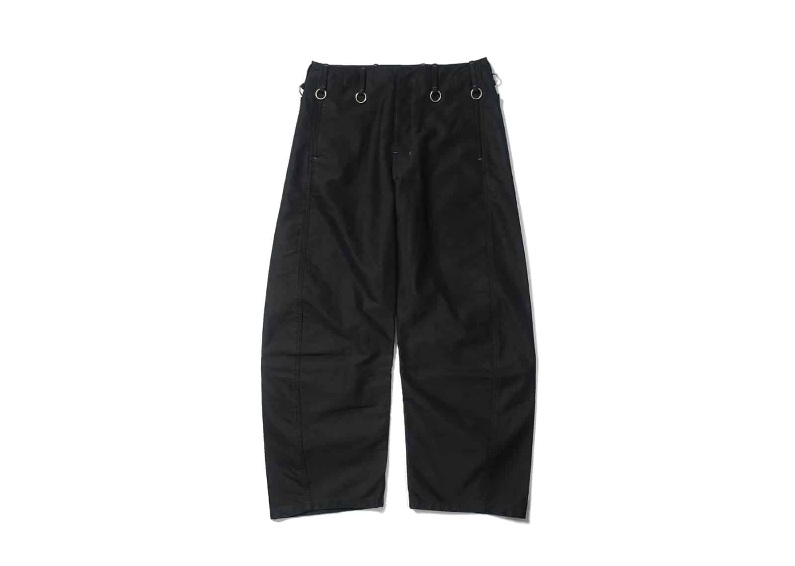 SONGAADON Embroidered Iron ring Moleskin Curved Knife Pants Black