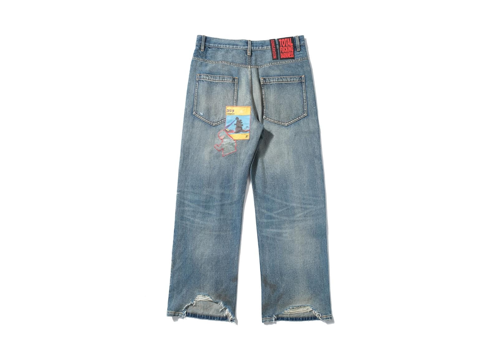 SONGAADON Random Stitch Applique Embroidery Rhinestone Jeans Blue