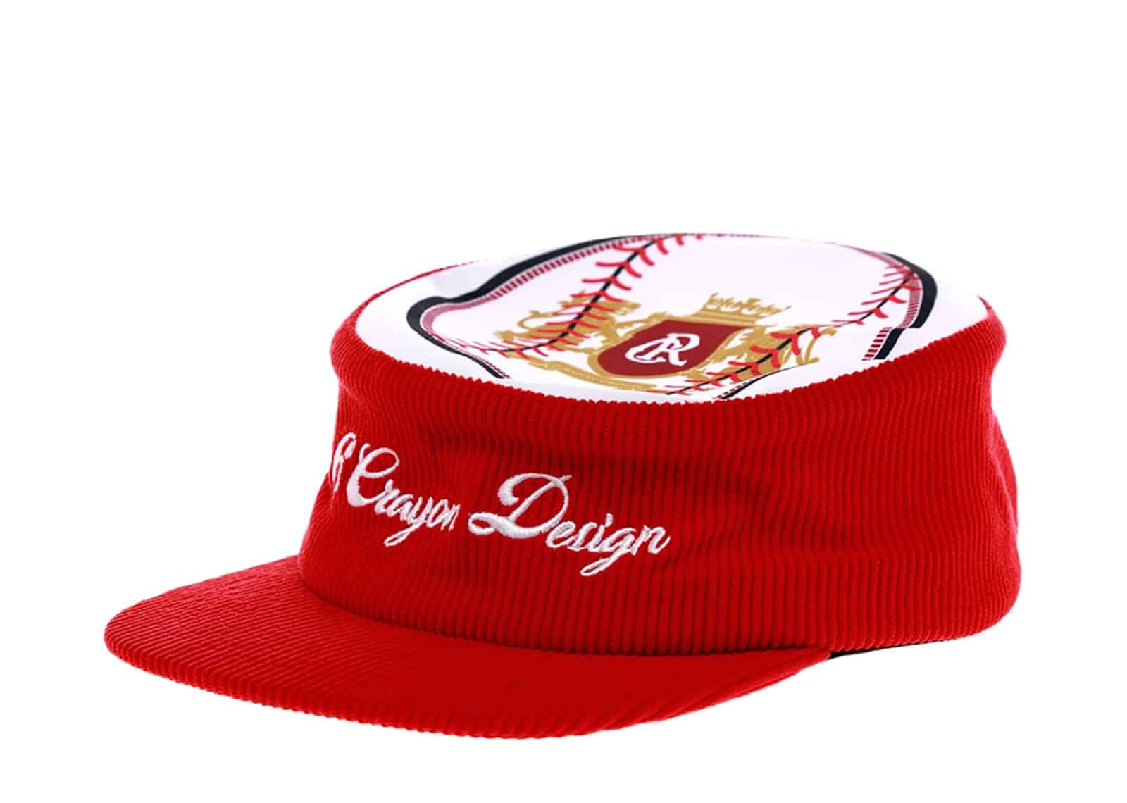 6CRAYON Flat Top Embroidered Corduroy Patchwork Baseball Cap Red