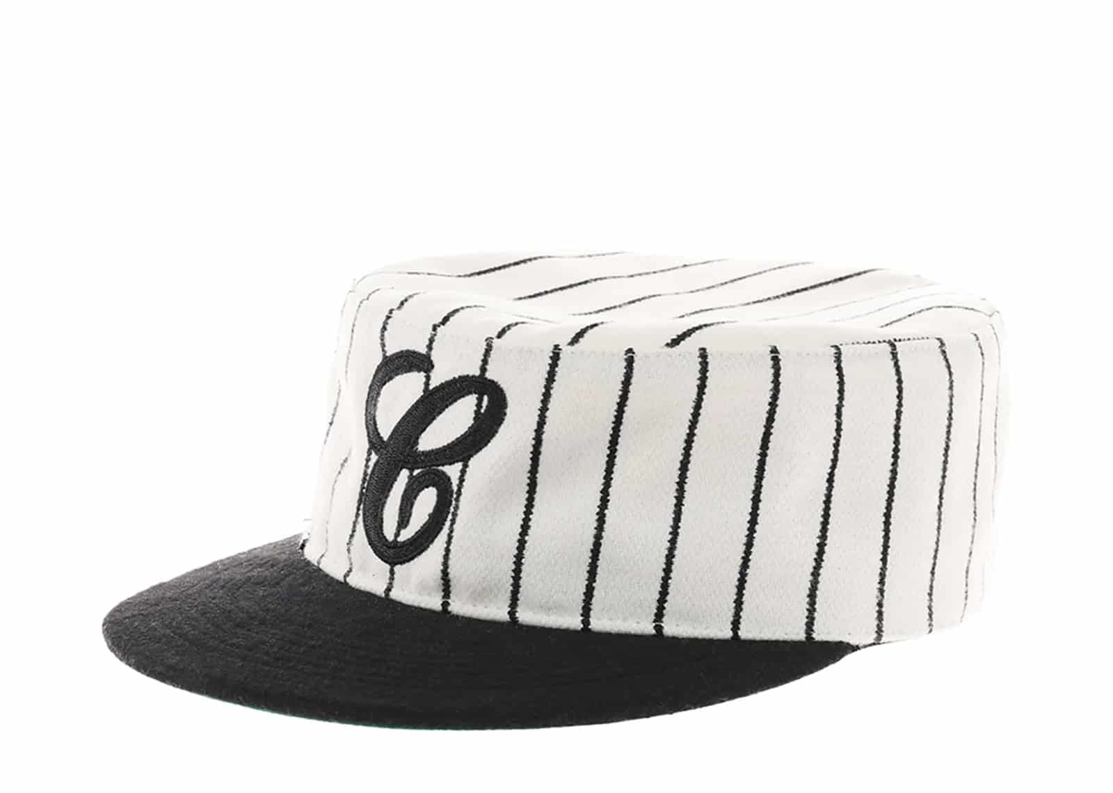 6CRAYON Retro Flat Top Baseball Cap – Striped Wool Blend with Embroidered Letters White Black