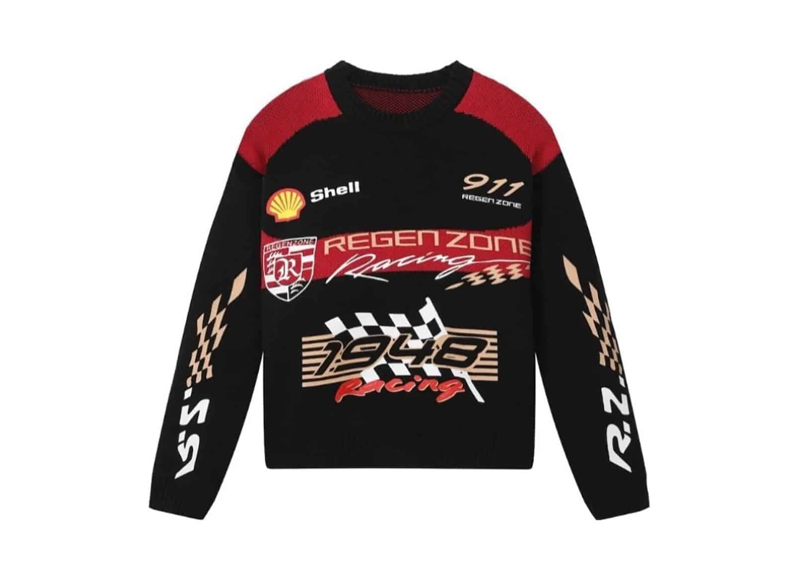 REGEN ZONE SPUR Supercar Racing Boxy Knit Sweater Black/Red