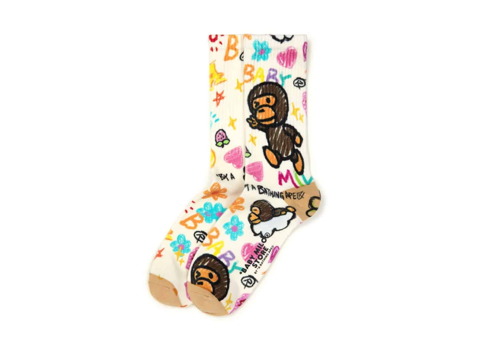 BAPE Baby Milo Graffiti Flower Socks White