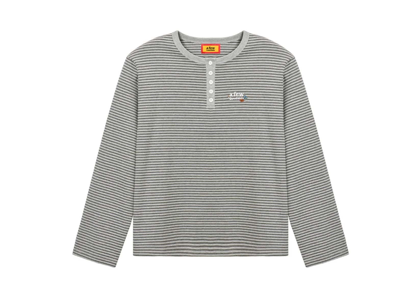 A Few Good Kids Floral Henley Long Sleeve Tee Light Grey
