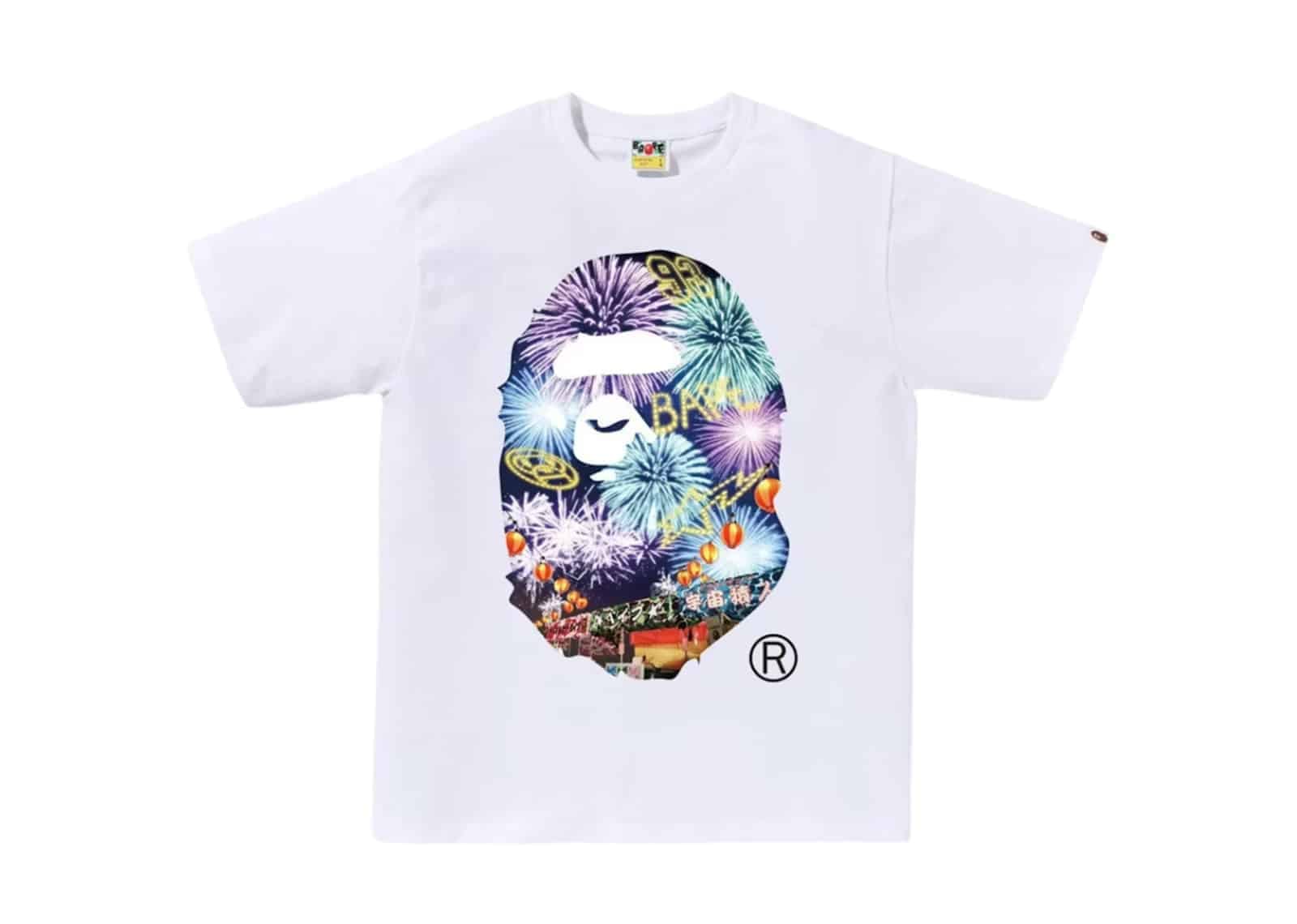 BAPE Firework Ape Head Photo Tee White