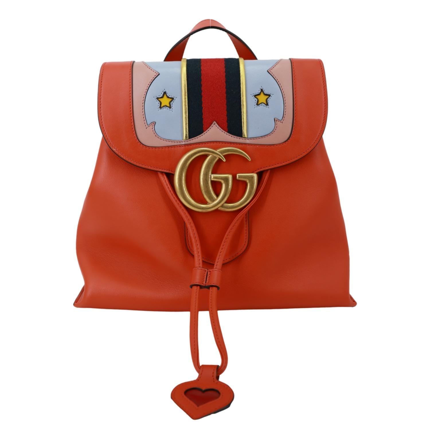 GUCCI Web Heart GG Marmont Leather Backpack Orange 432265