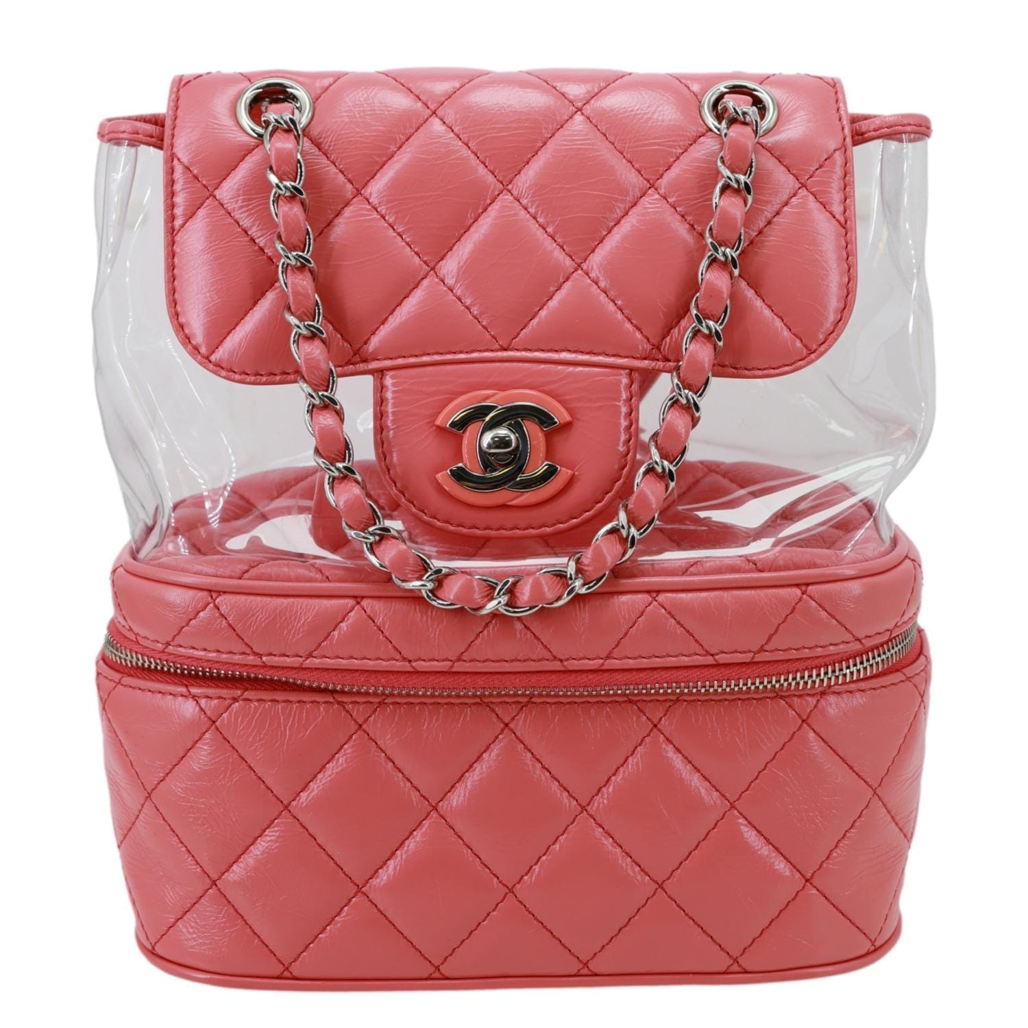 CHANEL Crumpled Crumpled Quilted Calfskin PVC Backpack Pink