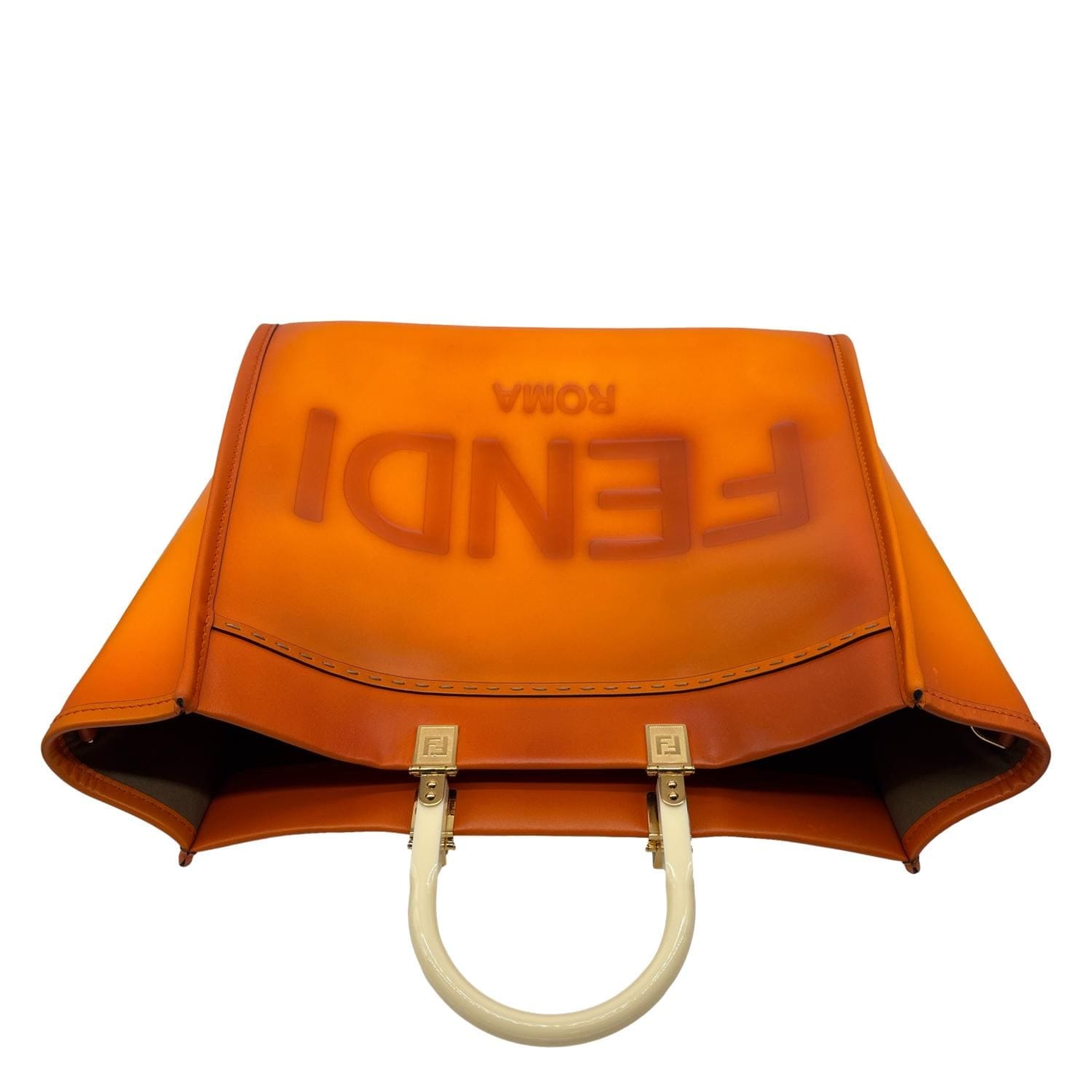 FENDI Sunshine Medium Leather Shopper Tote Bag Orange