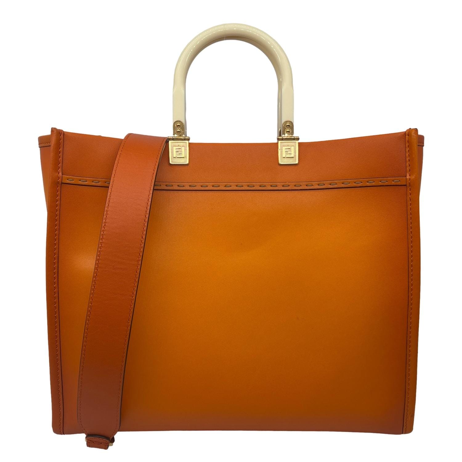 FENDI Sunshine Medium Leather Shopper Tote Bag Orange