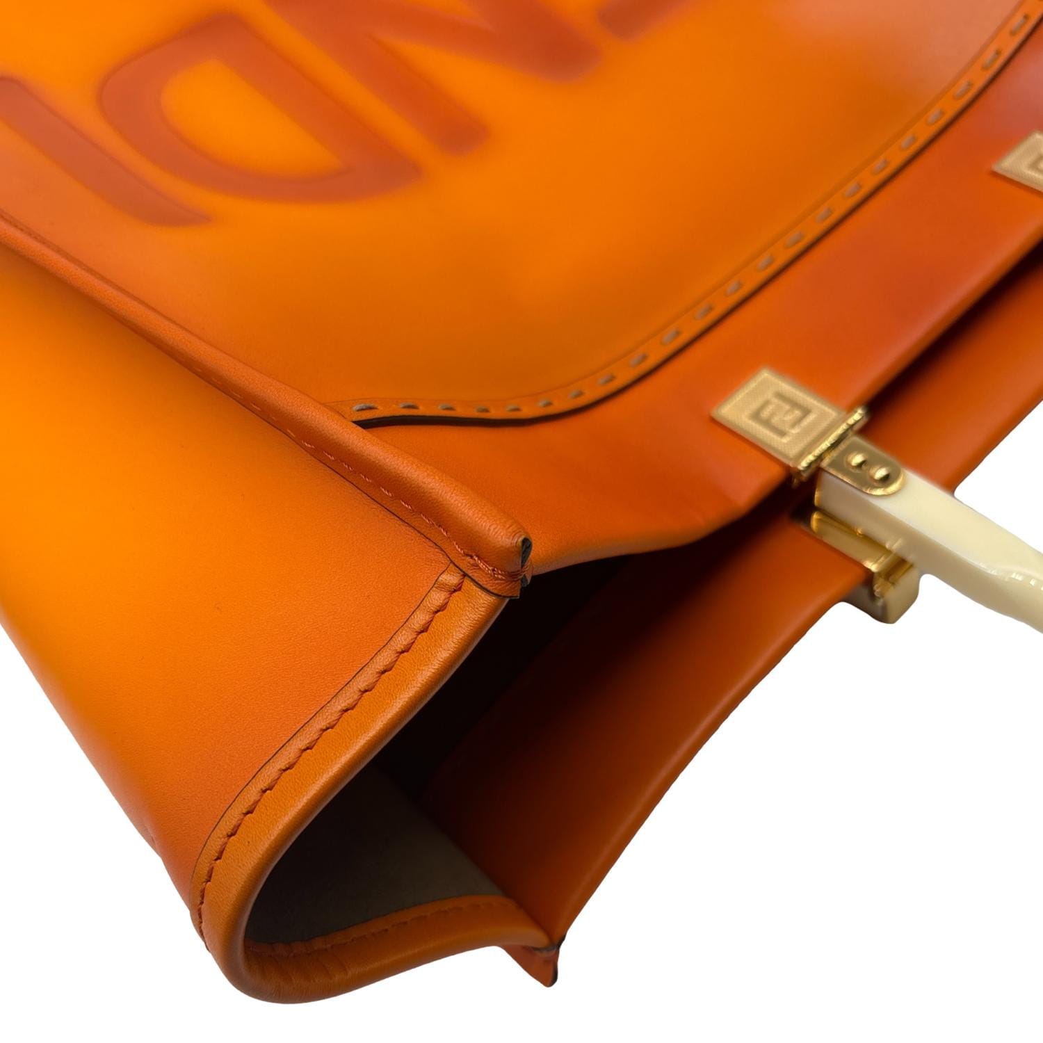 FENDI Sunshine Medium Leather Shopper Tote Bag Orange