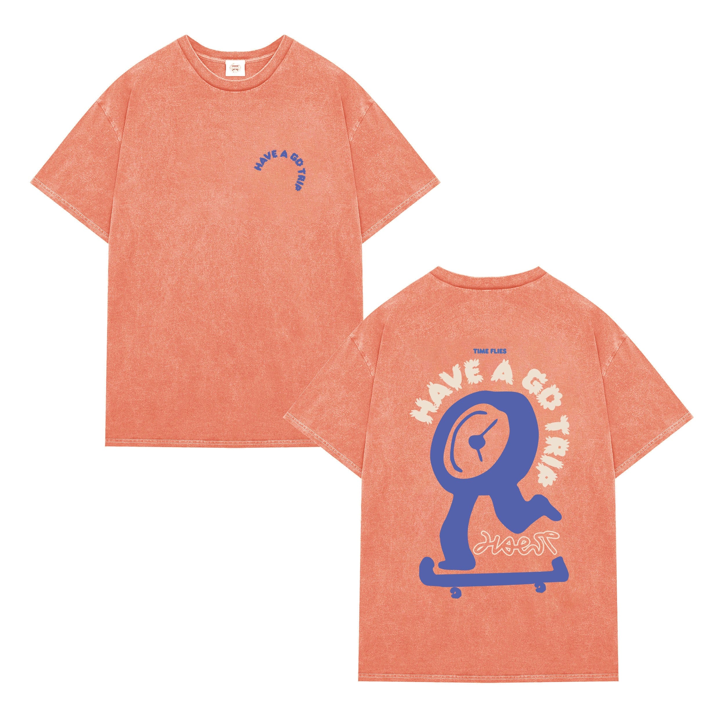 HAVE A GD TRIP 'Time Flies' Vintage Washed Tee - Peach