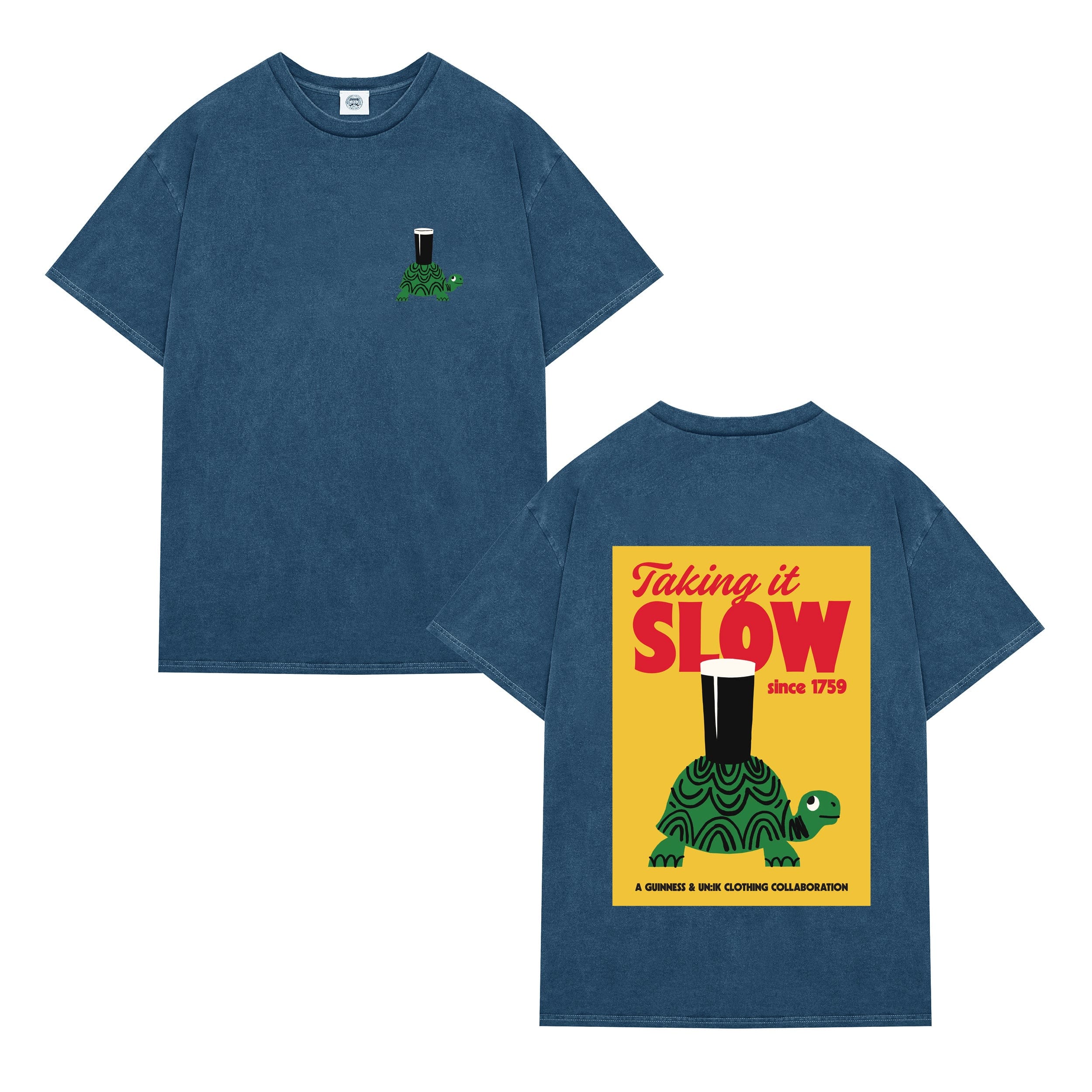 Guinness x UN:IK 'Retro Tortoise Poster' Vintage Washed Tee - Navy