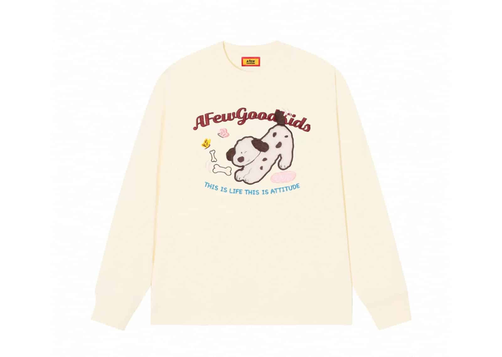 A Few Good Kids Towel Embroidered Puppy L/S Tee Cream