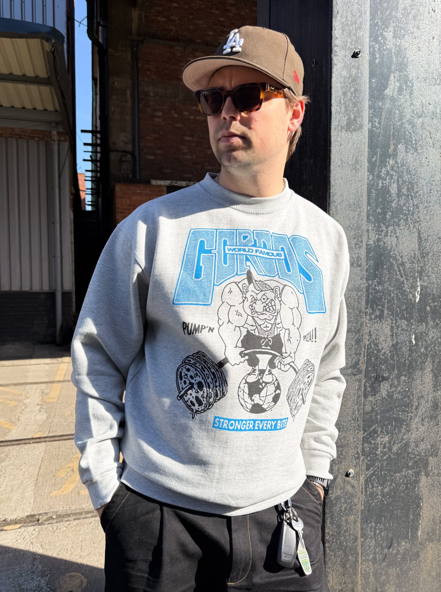 Gordos Pizzeria World Famous Gordos 'Heavy Lifters' Heavy Sweater - Grey