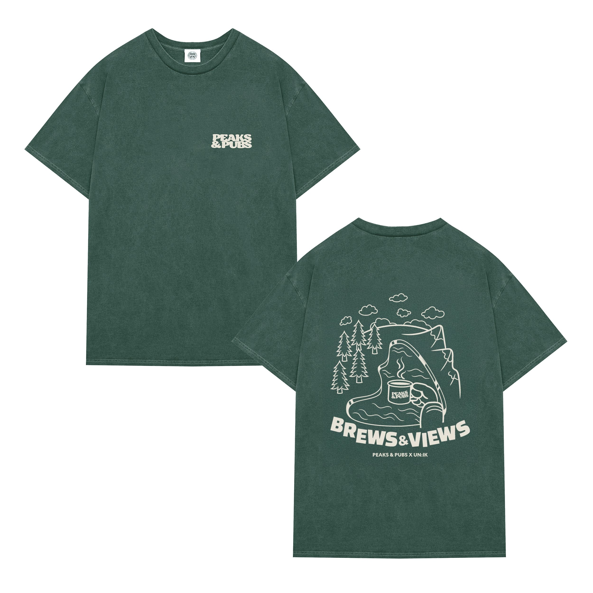 Peaks & Pubs 'Brews & Views' Vintage Washed Tee - Forest