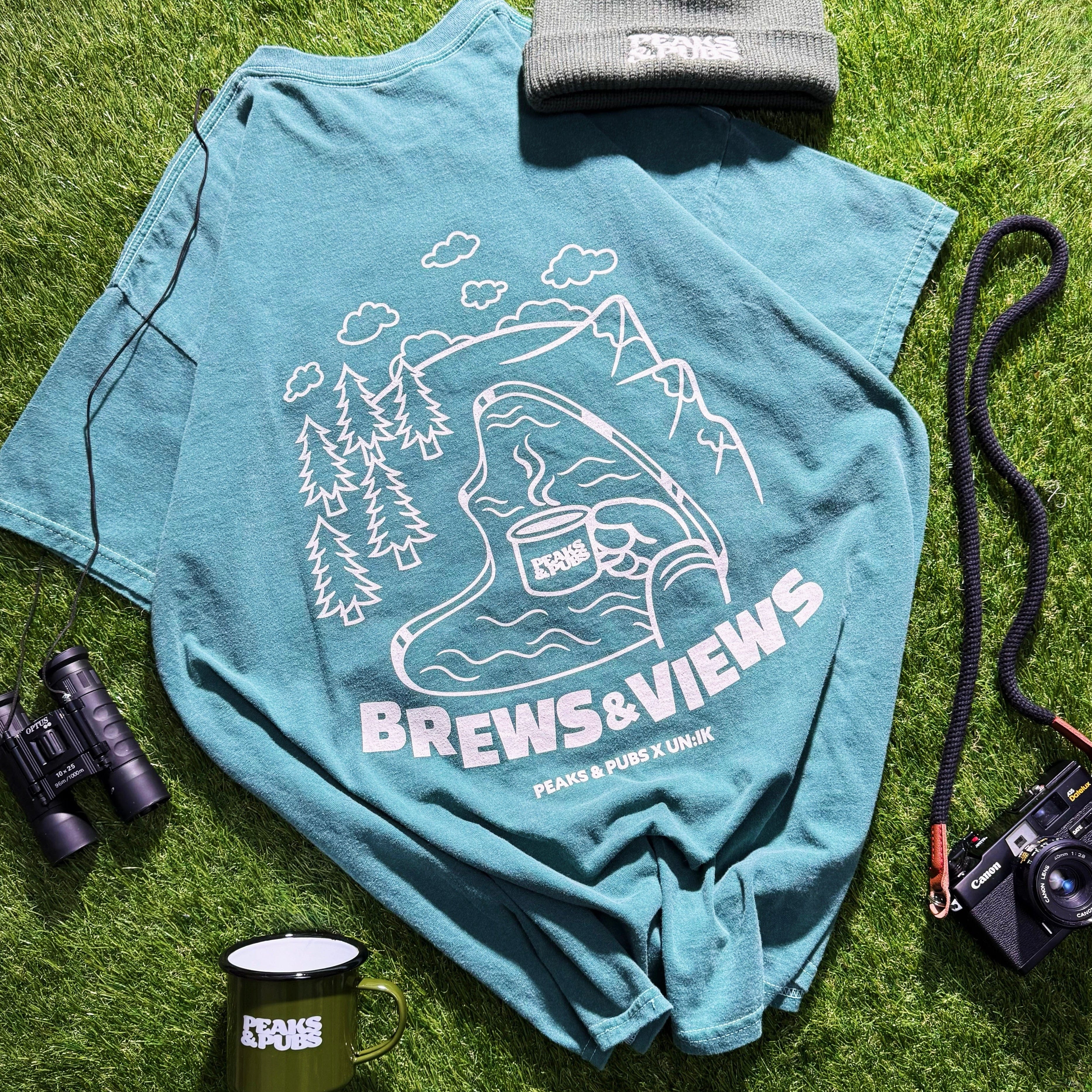 Peaks & Pubs 'Brews & Views' Vintage Washed Tee - Forest