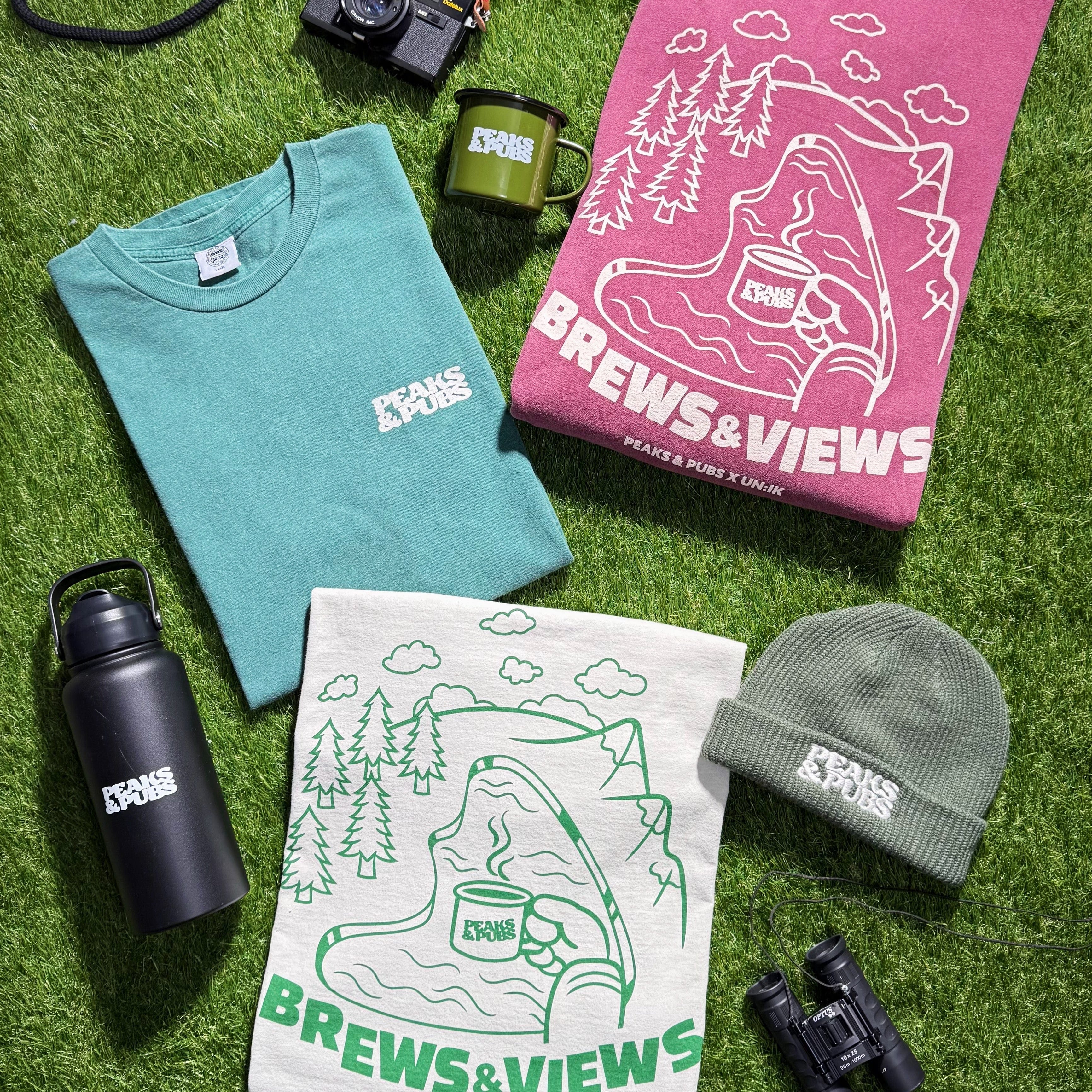 Peaks & Pubs 'Brews & Views' Vintage Washed Tee - Forest