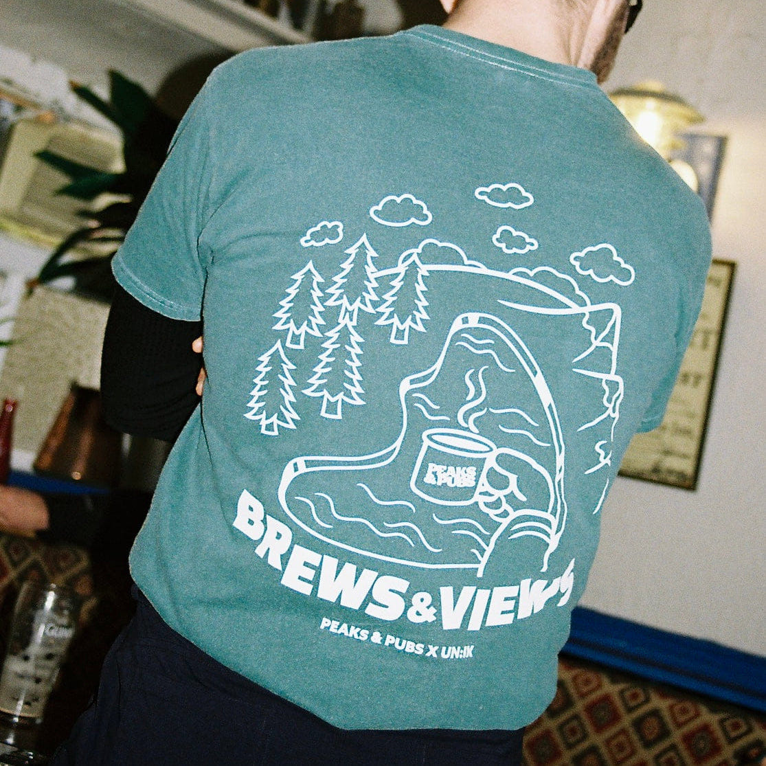 Peaks & Pubs 'Brews & Views' Vintage Washed Tee - Forest