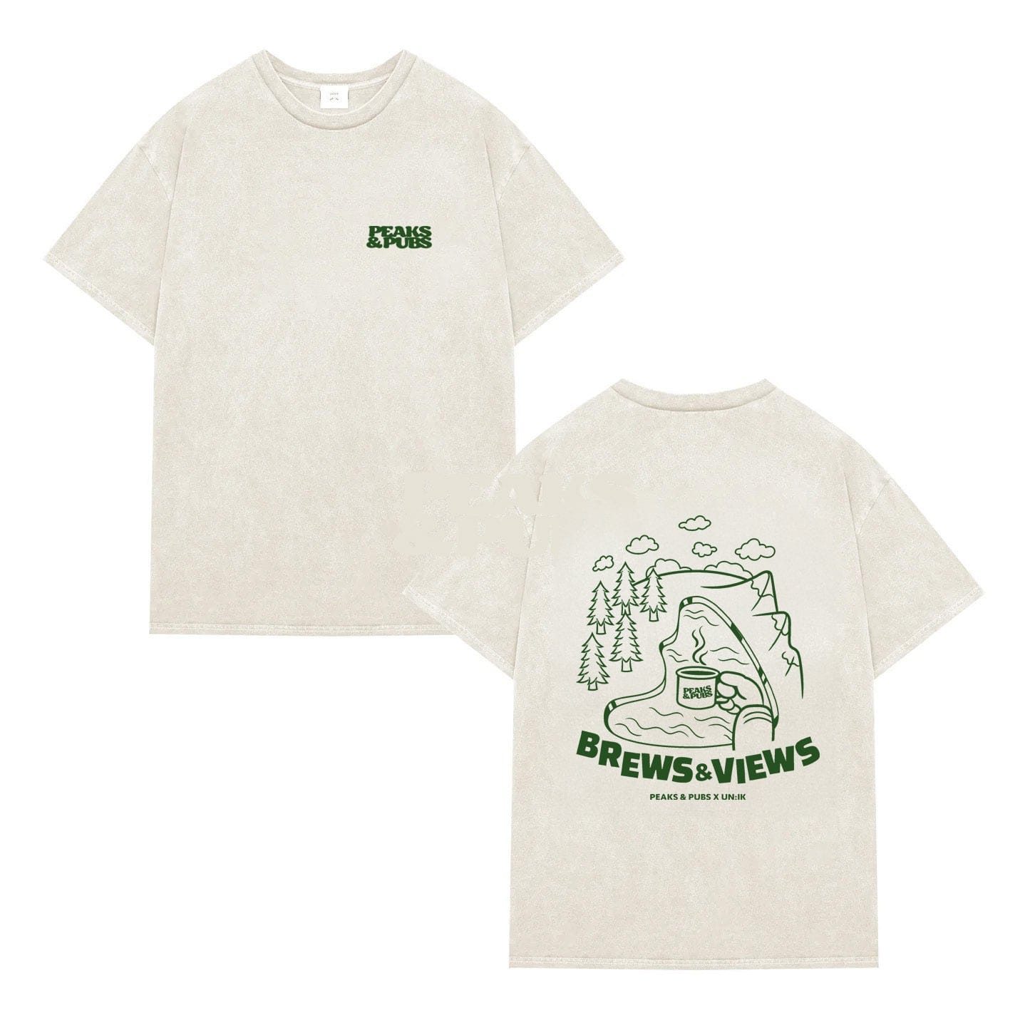 Peaks & Pubs 'Brews & Views' Vintage Washed Tee - Cream