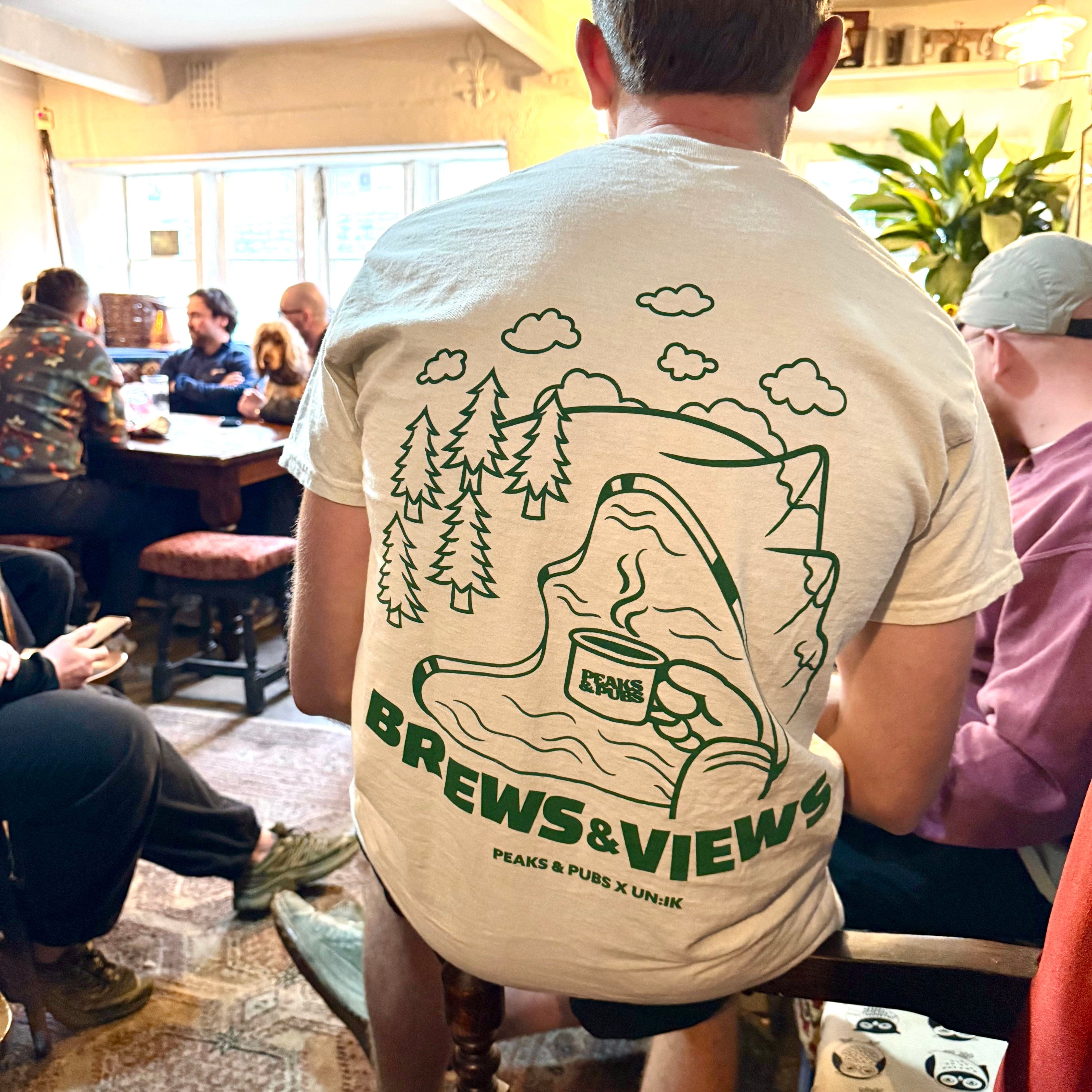 Peaks & Pubs 'Brews & Views' Vintage Washed Tee - Cream